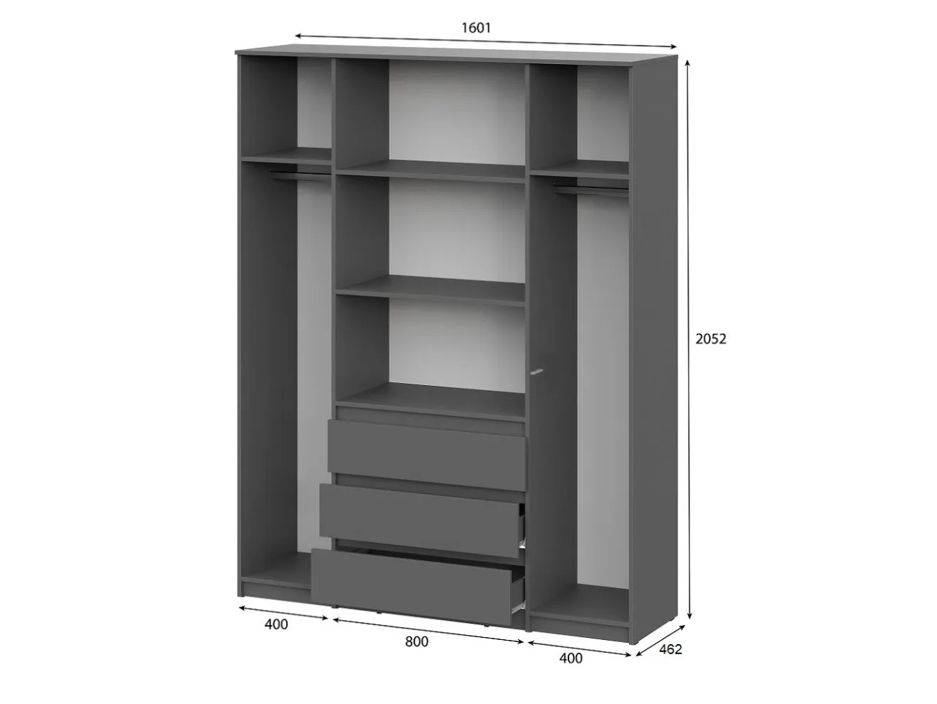 Шкаф для одежды и белья 4х дверный Денвер, графит арт. 00-00144777