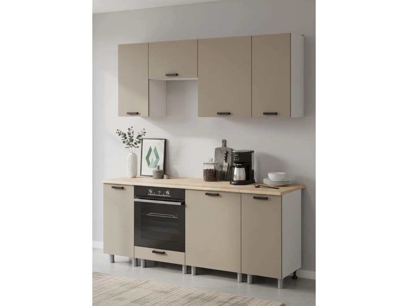 МК Аленушка 2м Орешник Матовый Вижен,скоба черный,сонома (без столешницы) арт. 00-00302132