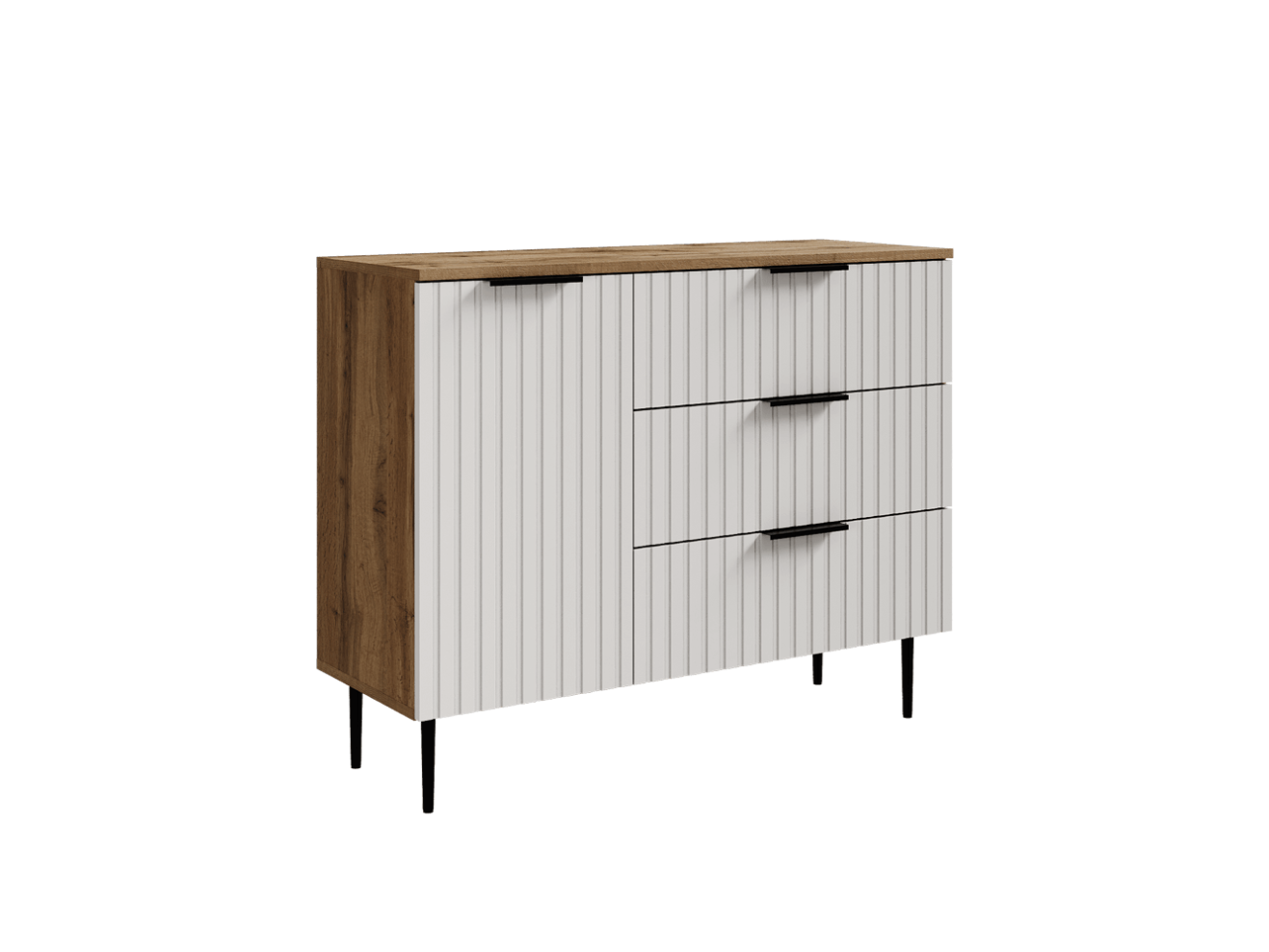 Белый комод с ящиками и дверцей, 100x80x36 см., дуб вотан/белый арт. Dvmws1216