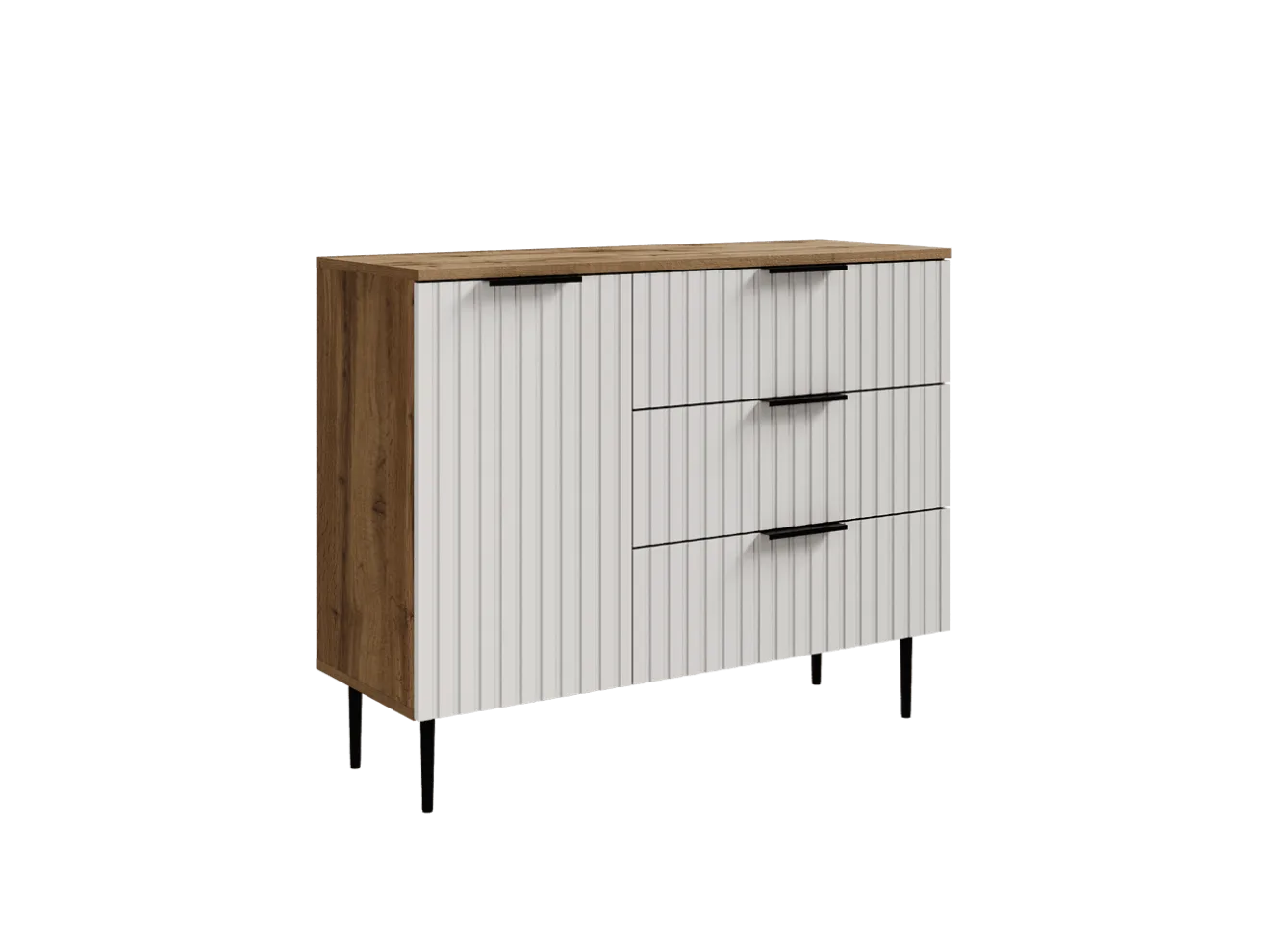 Белый комод с ящиками и дверцей, 100x80x36 см., дуб вотан/белый арт. Dvmws1216