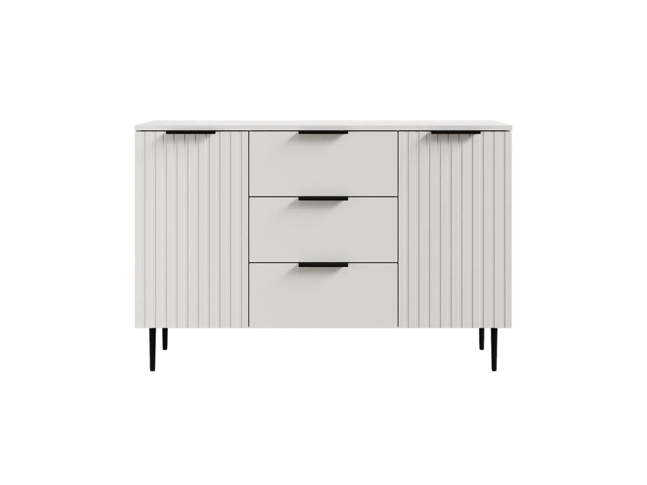 Комод с 2 дверцами и ящиками Лофт Вельвет Белый, 120_80_36 см, белый + опоры конус черные арт. Dwmws1219