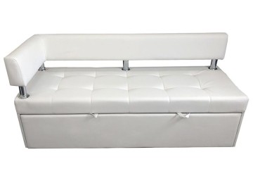 Диван-кровать кухонный Дельфин левый подлокотник, белая экокожа, 160x62х80