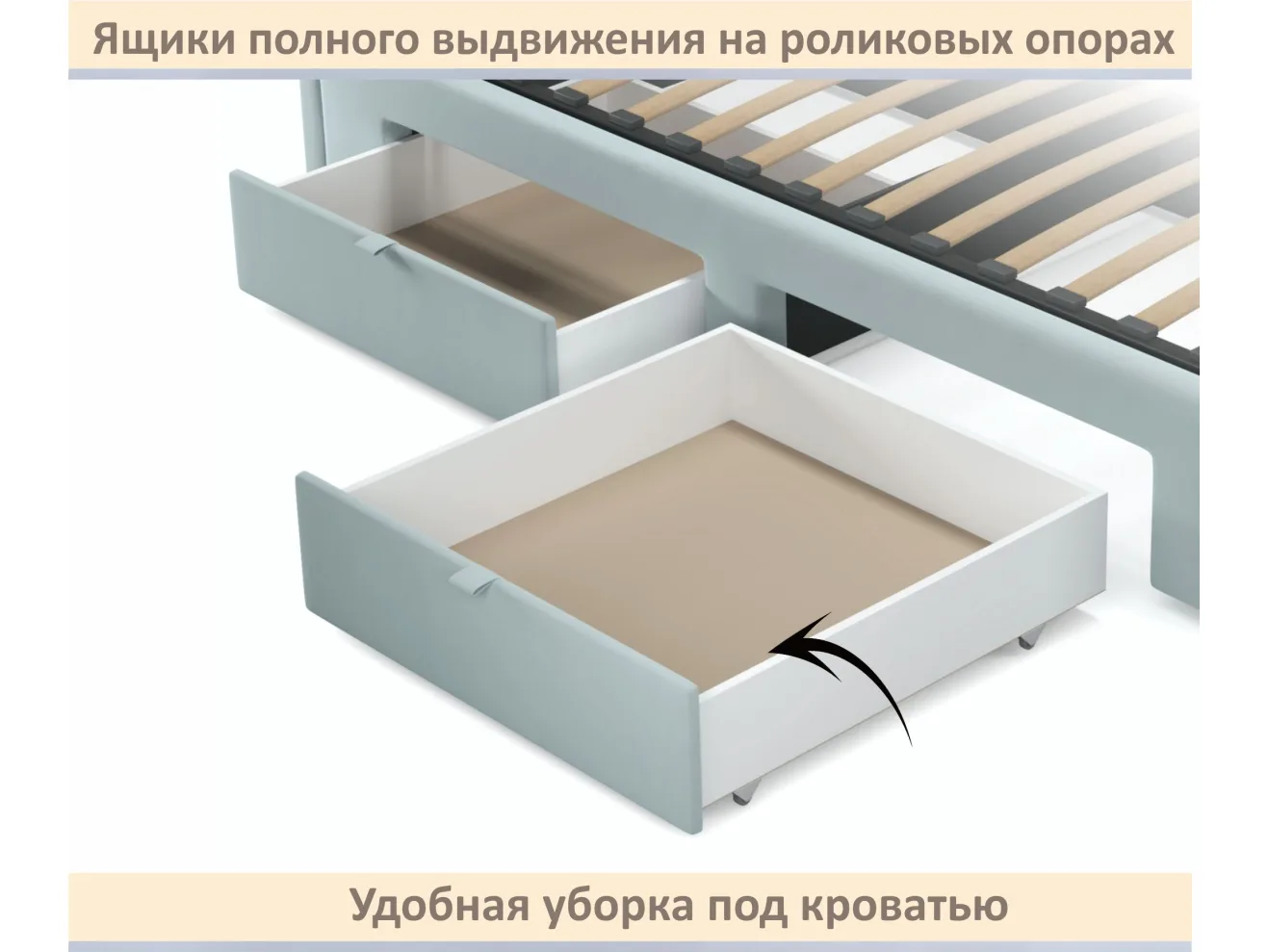 Мягкая кровать-тахта Milena 900 мята пастель с ящиками арт. Тэ-00005924