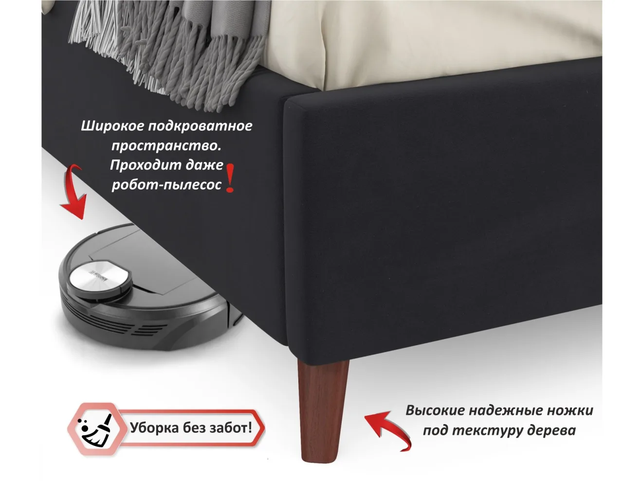 Мягкая кровать Betsi 1600 темная с подъемным механизмом арт. Тэ-00002981