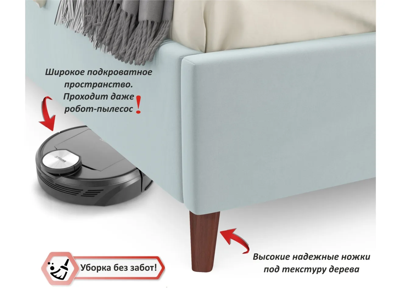 Мягкая кровать Betsi 1600 мята пастель с подъемным механизмом арт. Тэ-00004590
