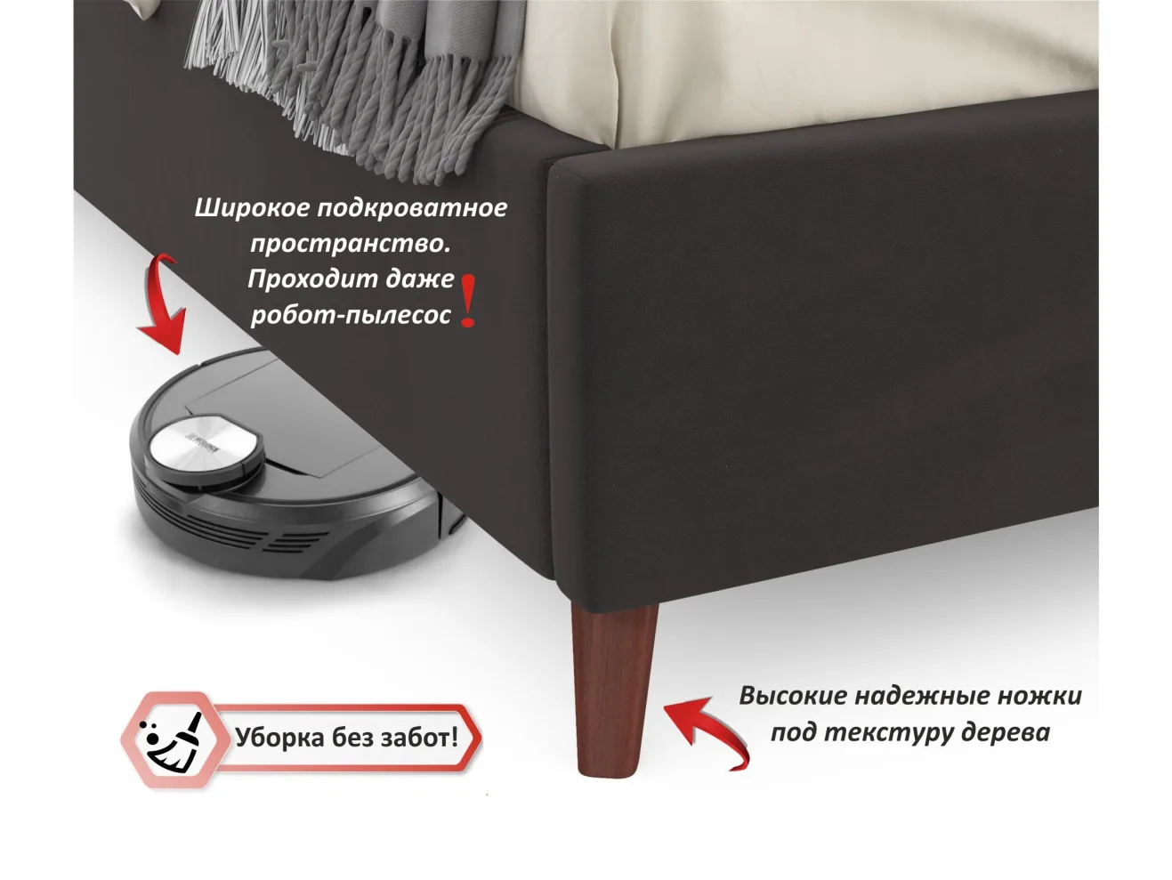 Мягкая кровать Betsi 1600 шоколад с подъемным механизмом арт. Тэ-00003880