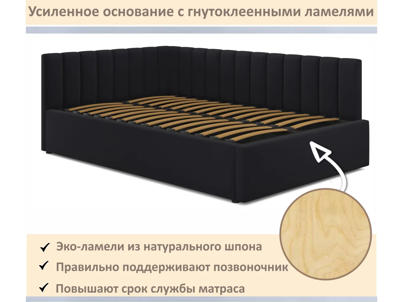 Мягкая кровать Milena 1400 черная с ортопедическим основанием арт. Тэ-00007154