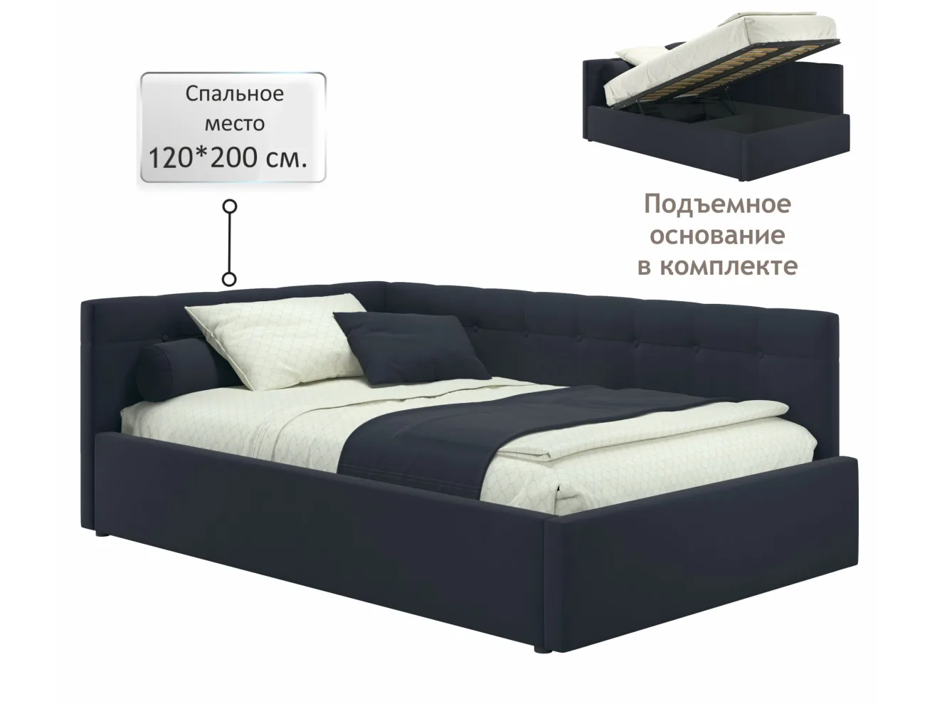 Мягкая кровать-тахта Bonna 1200 черная c подъемным механизмом арт. Тэ-00005597