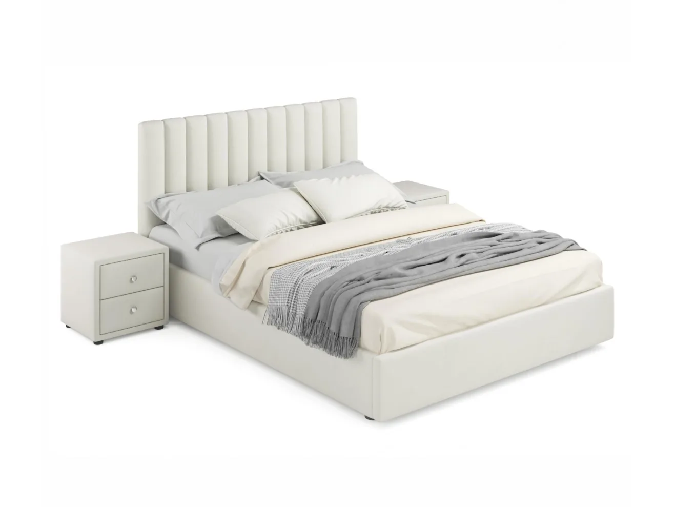 Мягкая кровать с тумбами Olivia 1600 беж с подъемным механизмом арт. Тэ-00004255