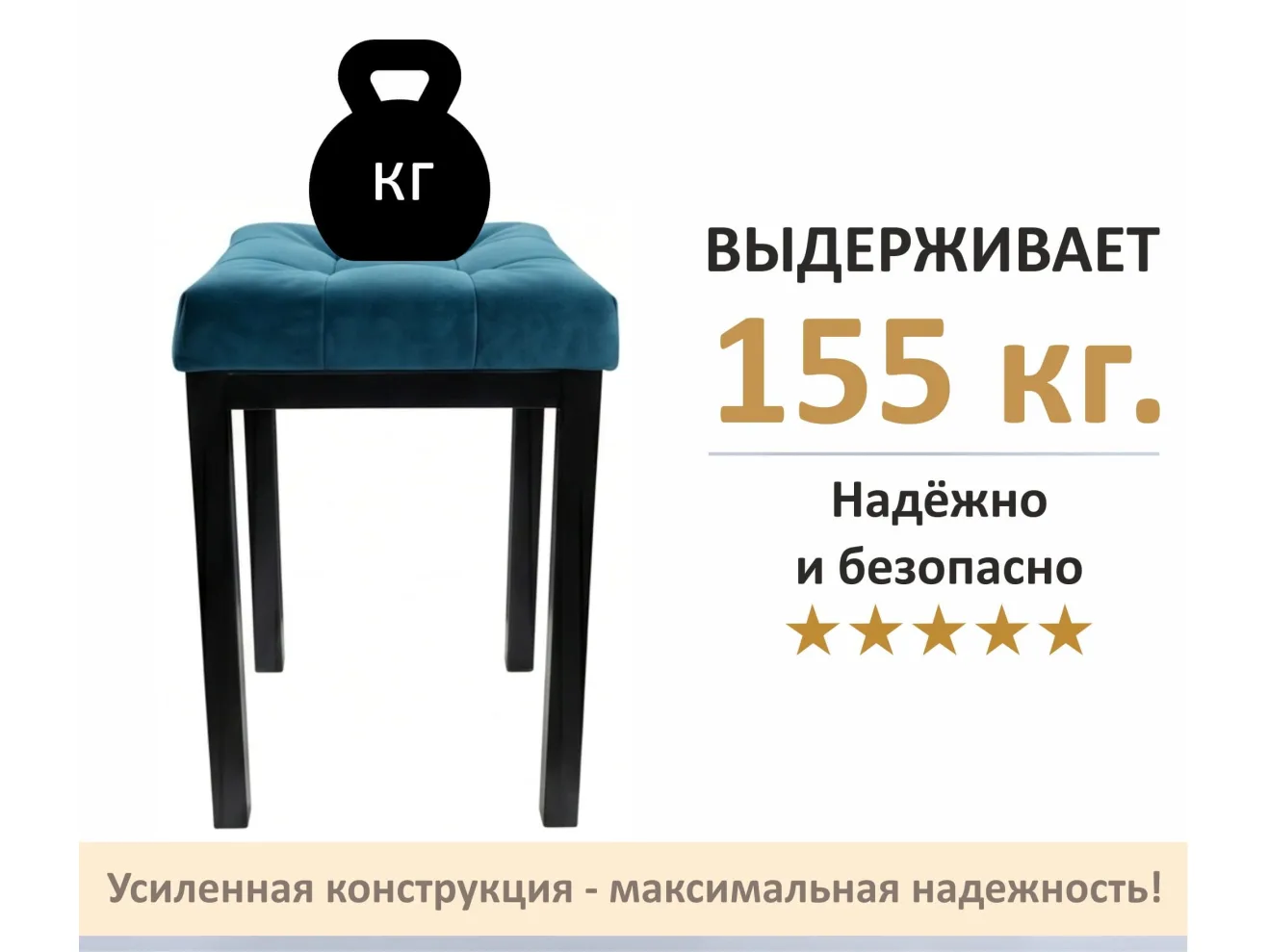 Табурет мягкий на усиленном металлическом каркасе Бёрн синий (комплект 2 шт.) арт. Тэ-00007108