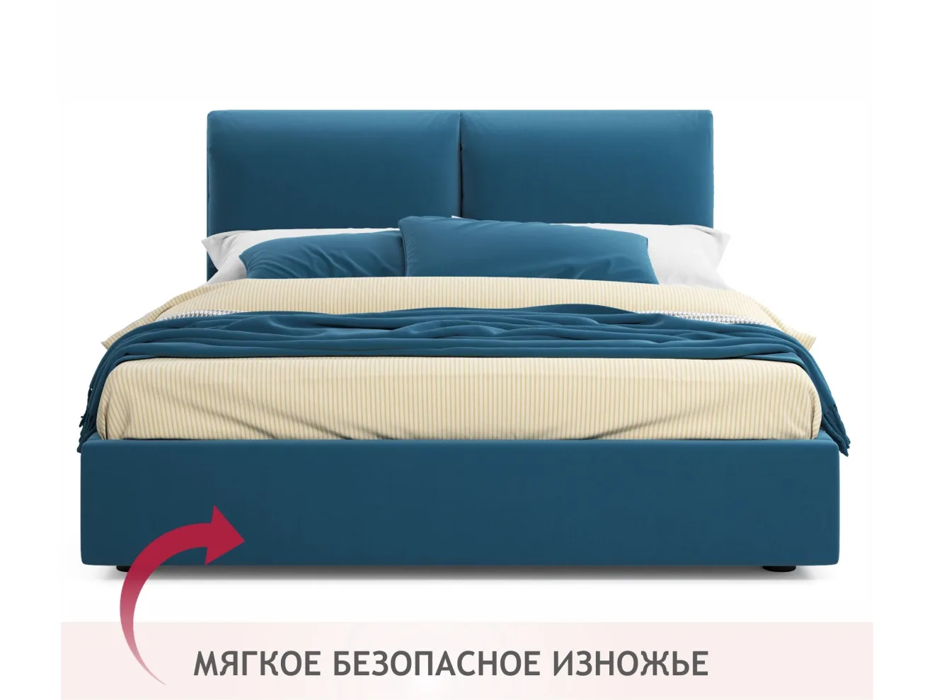 Мягкая кровать Vita 1600 синяя с подъемным механизмом арт. Тэ-00005491