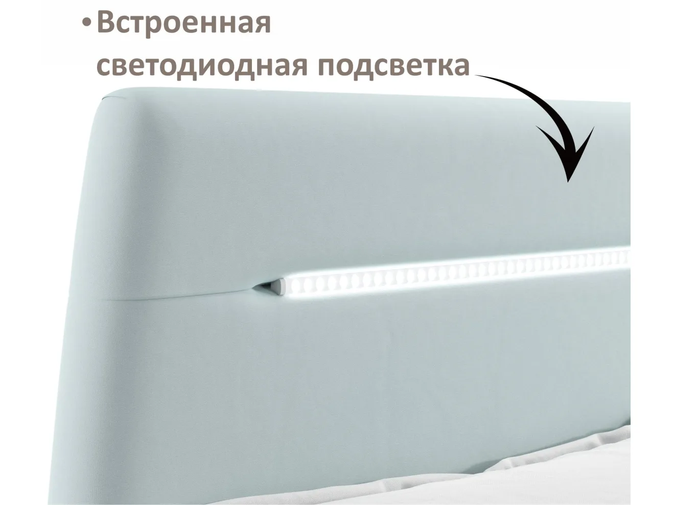 Мягкая кровать NEO с подсветкой и подъемным механизмом мята пастель арт. Тэ-00005443