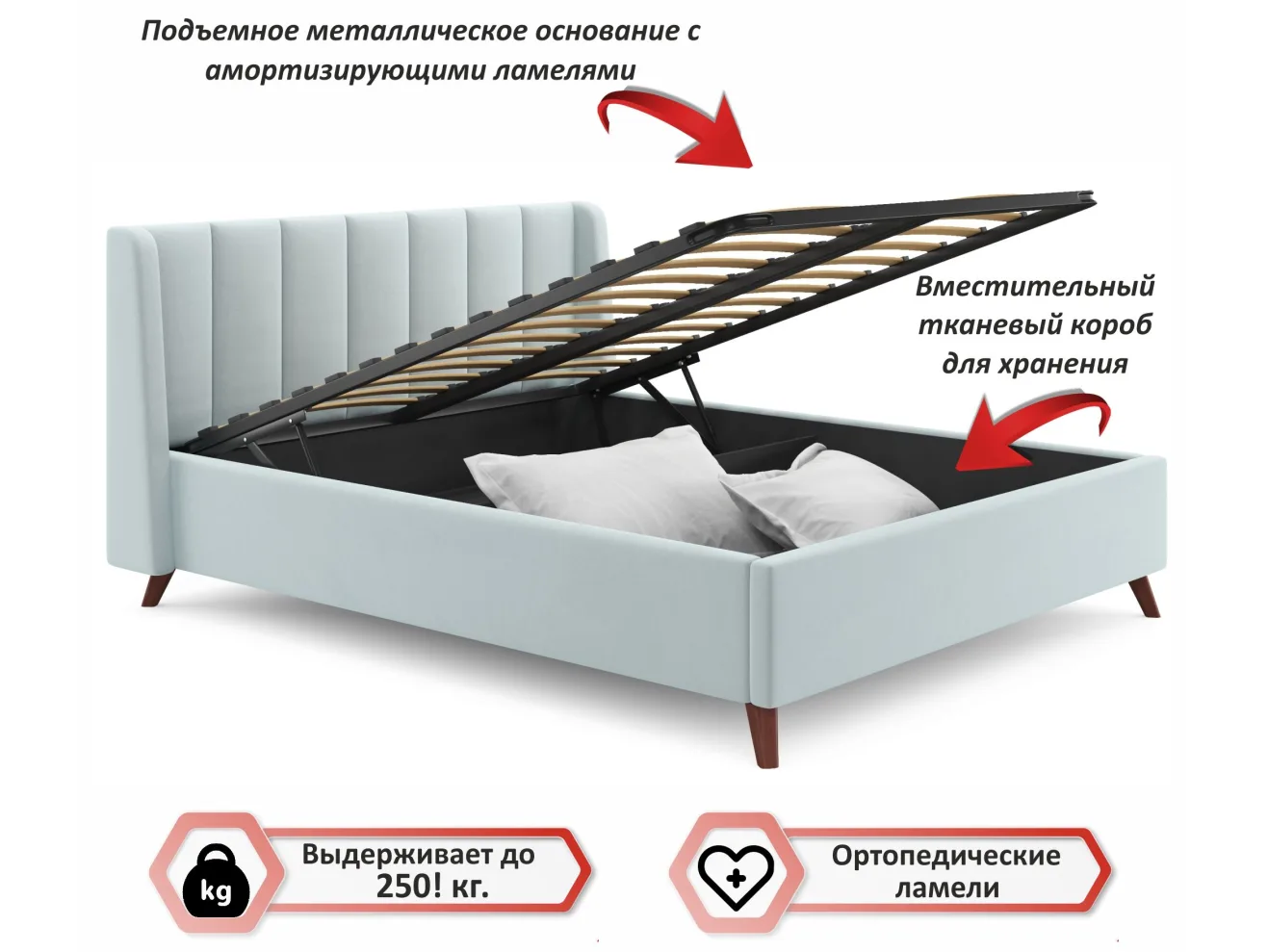Мягкая кровать Betsi 1600 мята пастель с подъемным механизмом арт. Тэ-00004590