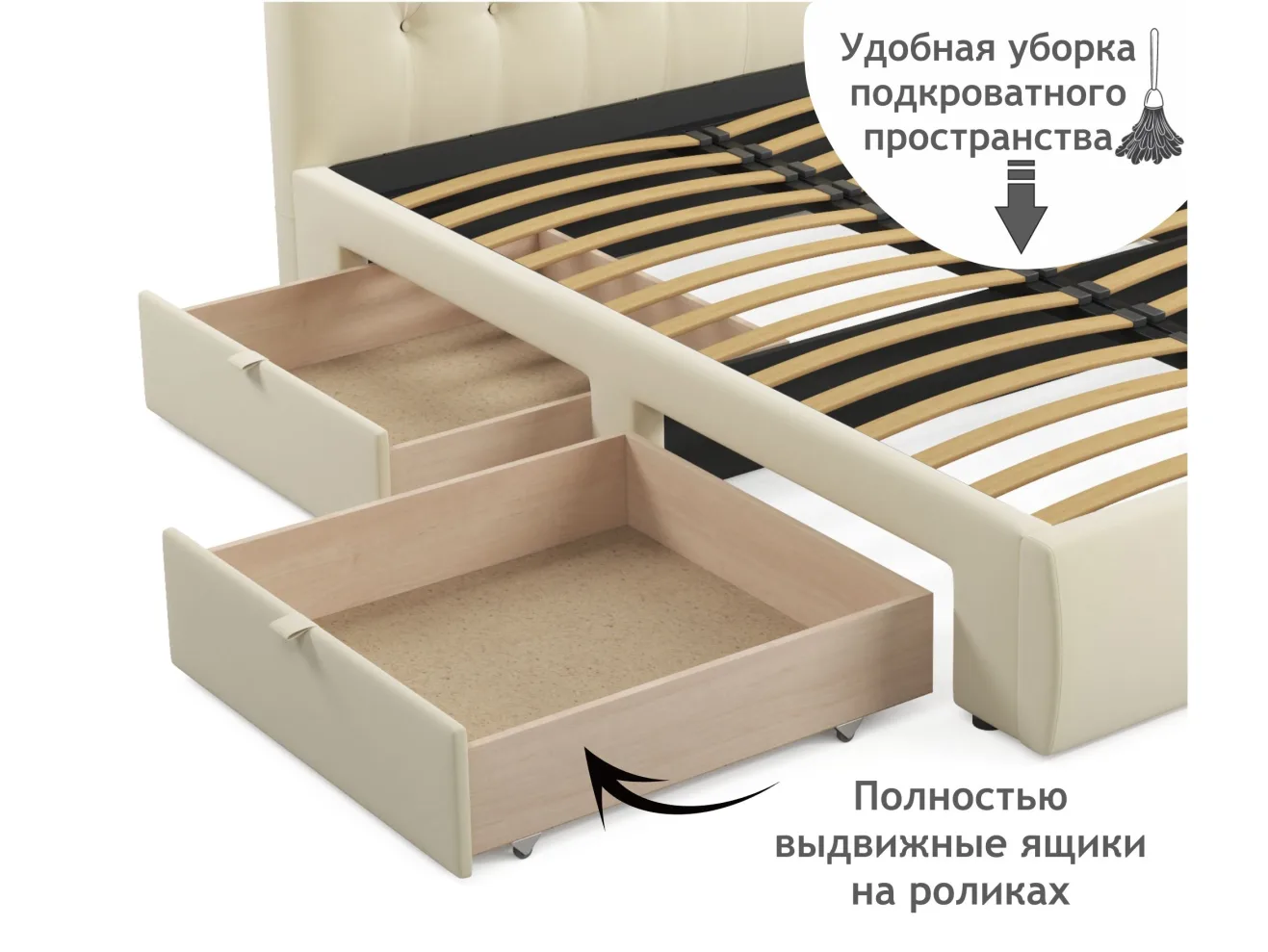 Мягкая кровать Verona 1600 бежевая с ящиками арт. Тэ-00005465