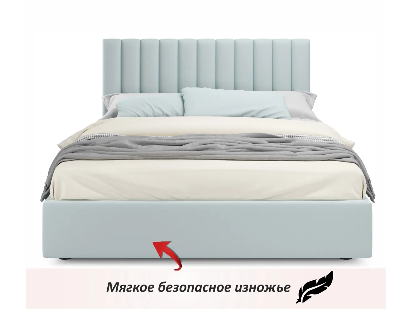 Мягкая кровать Olivia 1600 мята пастель с ящиками арт. Тэ-00005451