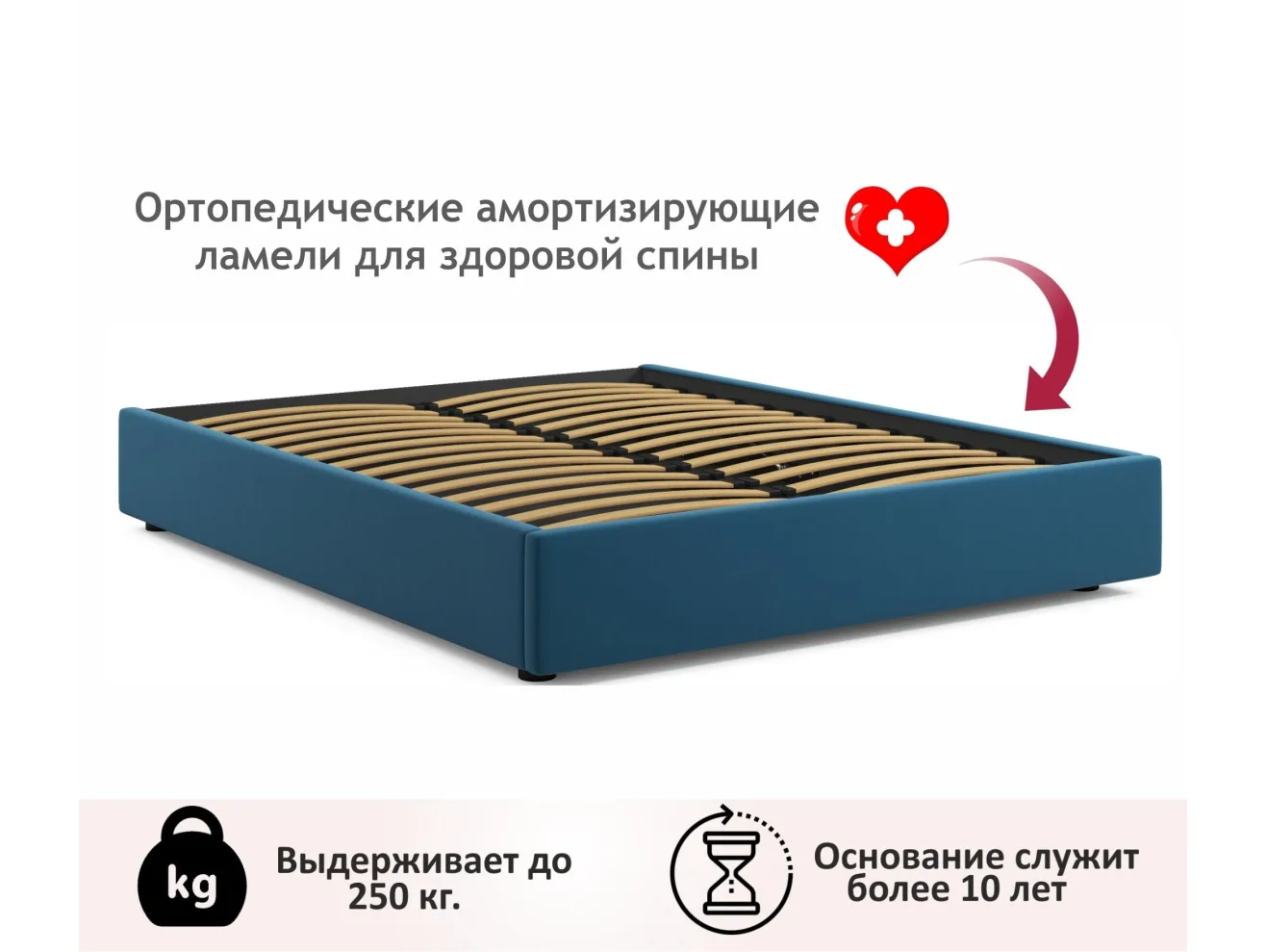 Мягкая кровать-софа без изголовья Base 1600 синяя с подъемным механизмом арт. Тэ-00005510