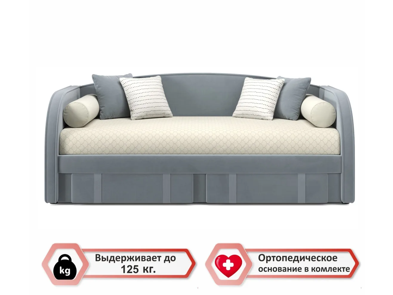 Мягкая кровать Elda 900 серая с ортопедическим основанием и матрасом ГОСТ арт. Тэ-00003891