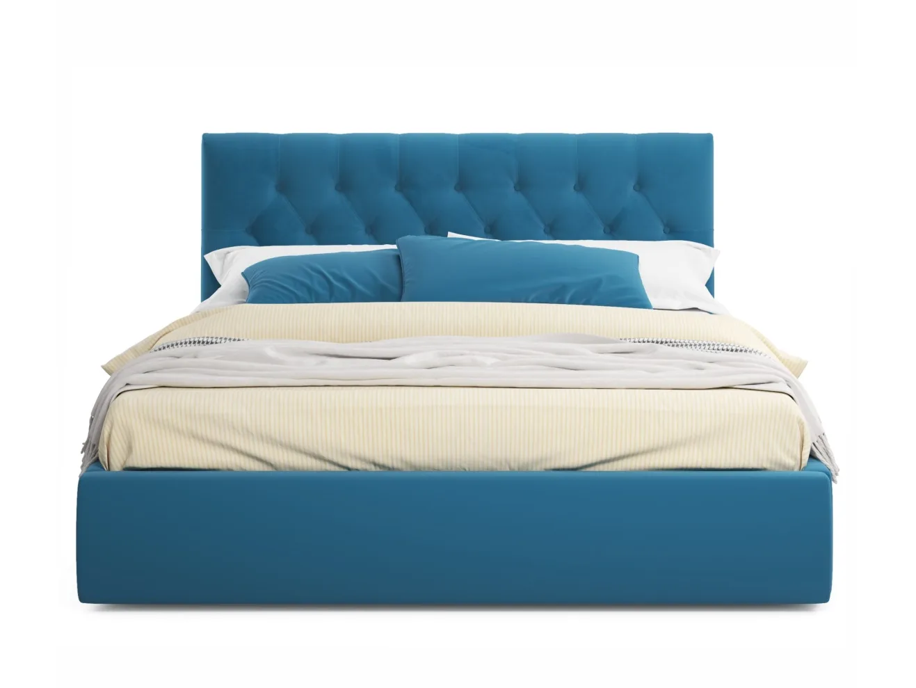 Мягкая кровать с тумбами Verona 1600 синяя с подъемным механизмом арт. Тэ-00005297