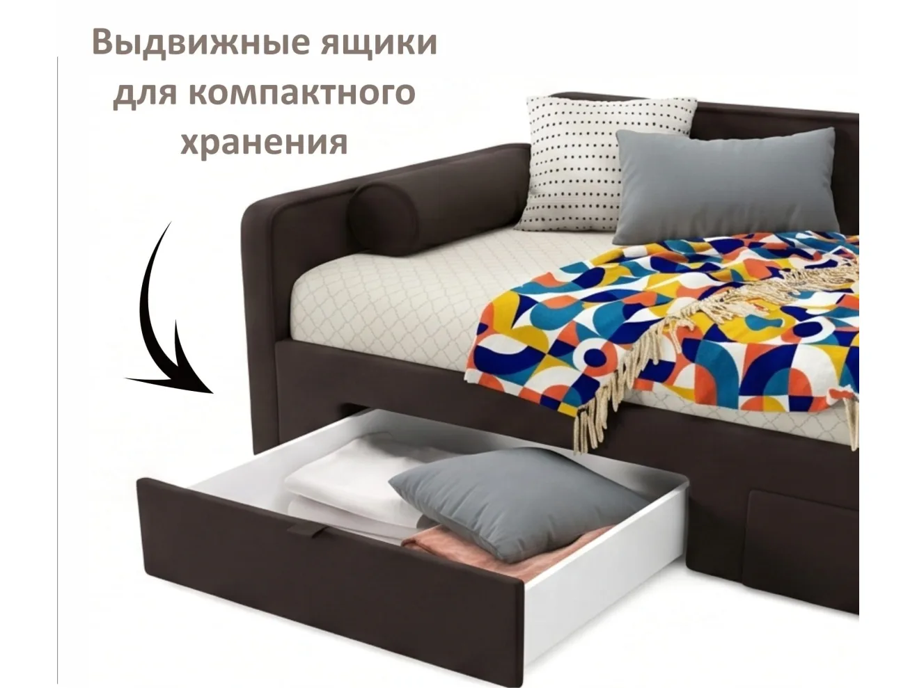 Мягкая кровать Эмили 900 c ящиками шоколад арт. Тэ-00007144