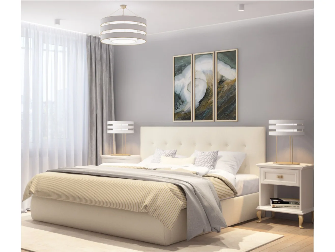 Мягкая кровать Selesta 1400 беж с матрасом PROMO B COCOS с подъемным механизмом арт. Тэ-00002402