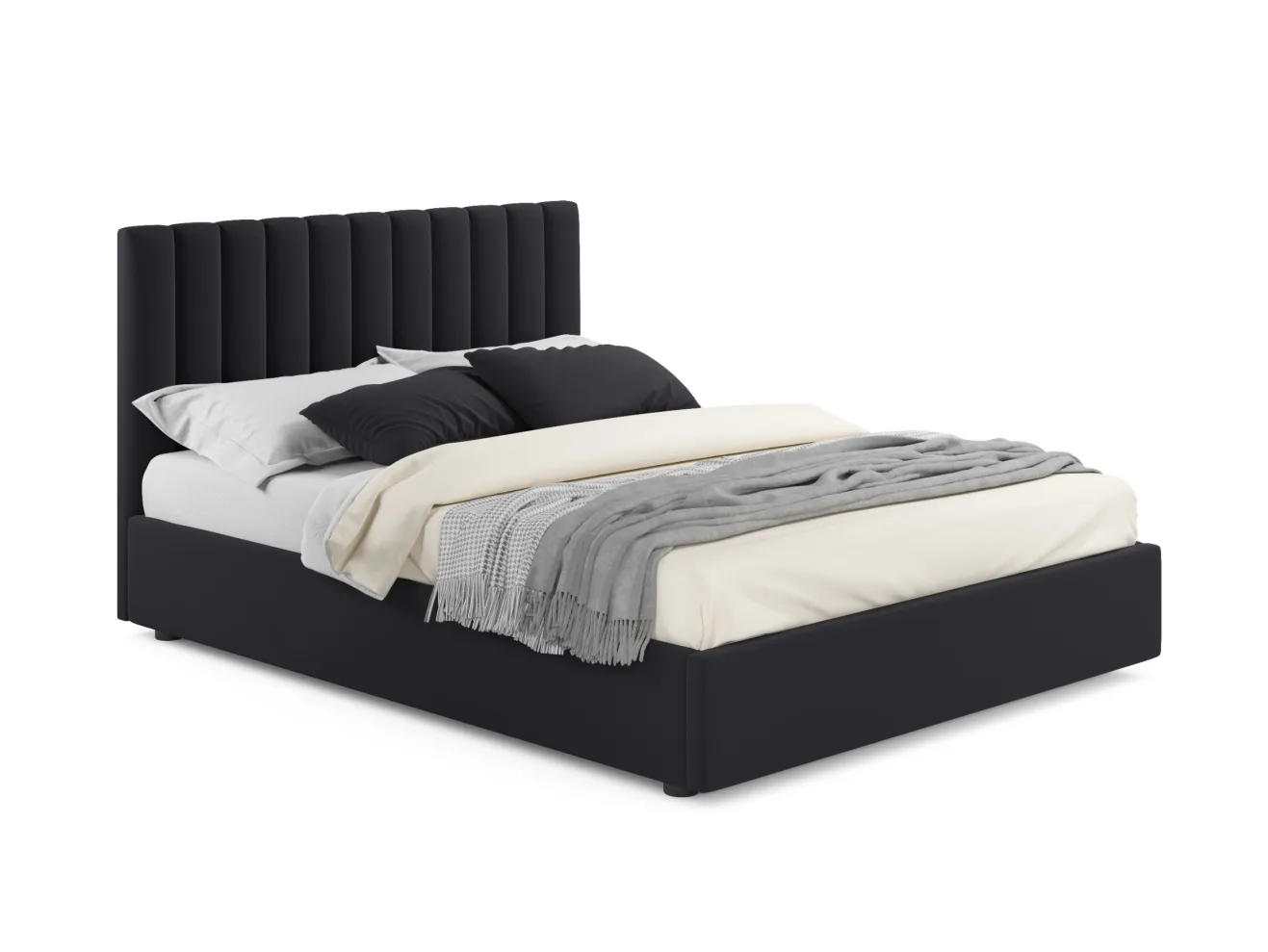 Мягкая кровать с тумбами Olivia 1600 темная с подъемным механизмом арт. Тэ-00004256