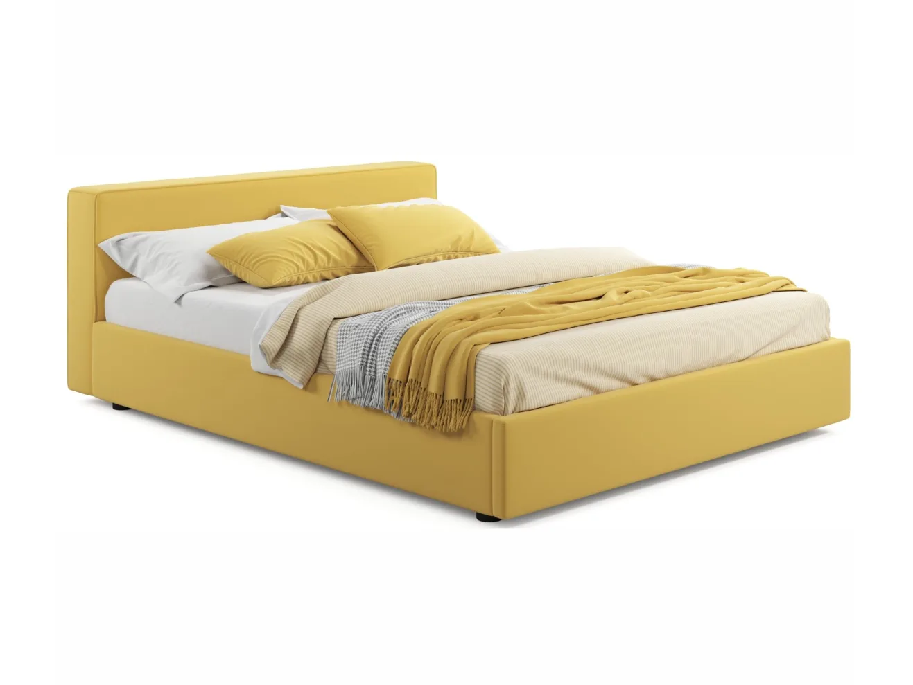 Мягкая кровать Skandi 1600 желтая с подъемным механизмом арт. Тэ-00005706