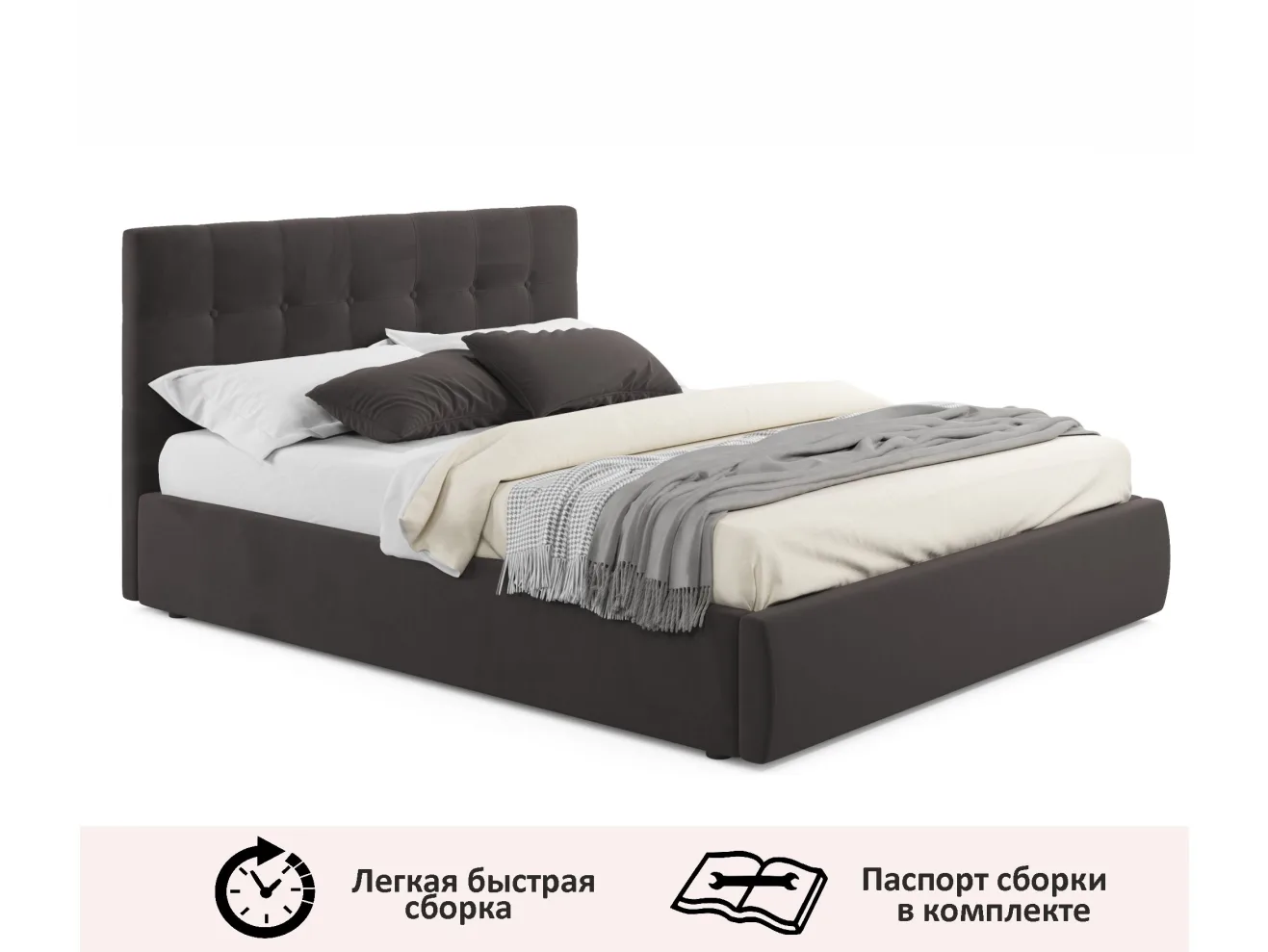 Мягкая кровать Selesta 1600 темная с ортопед.основанием арт. Тэ-00002493