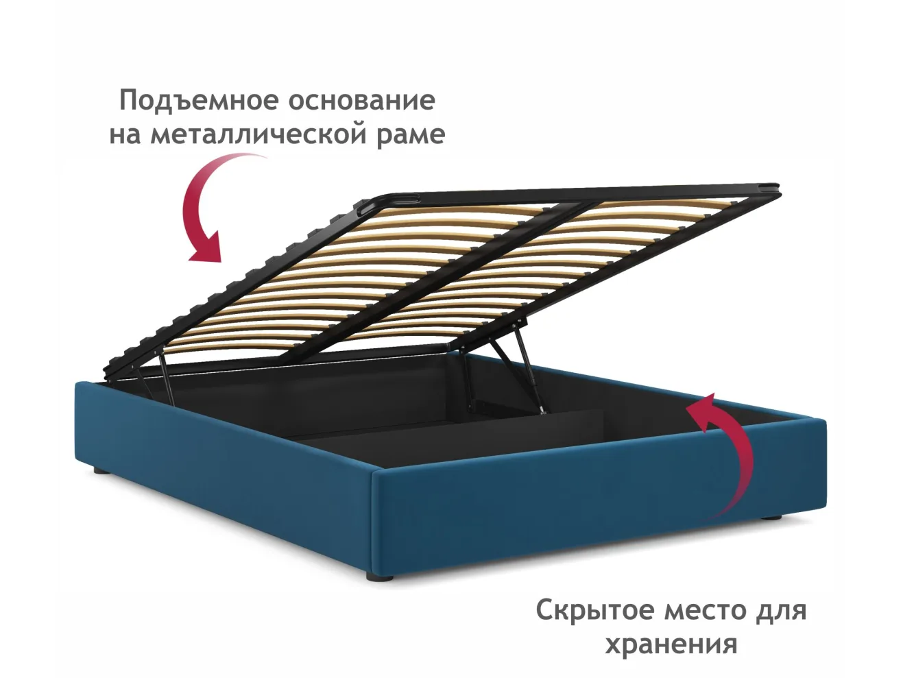 Мягкая кровать-софа без изголовья Base 1600 синяя с подъемным механизмом арт. Тэ-00005510