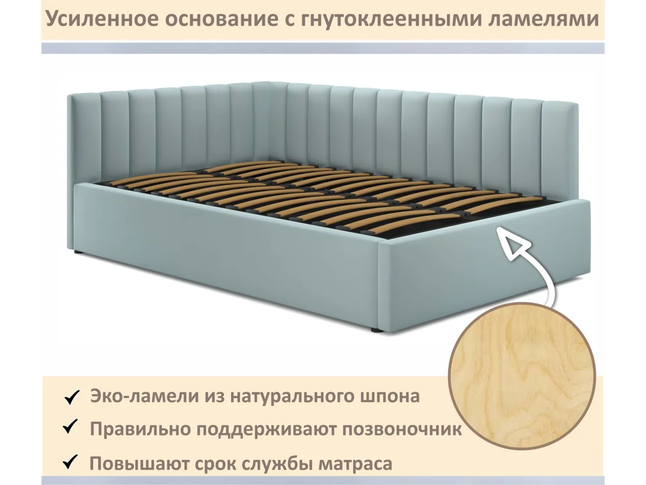 Мягкая кровать Milena 1400 мята пастель с ортопедическим основанием арт. Тэ-00007157