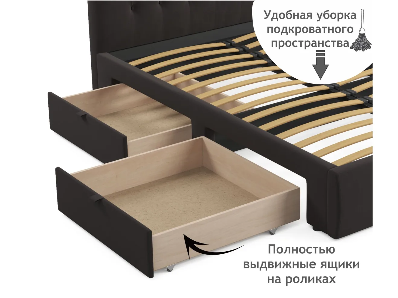 Мягкая кровать Verona 1600 шоколад с ящиками арт. Тэ-00005467