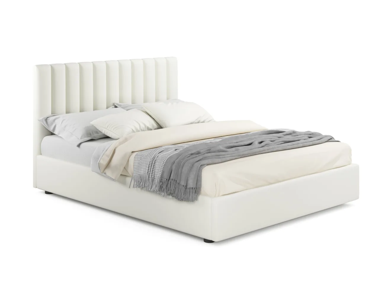Мягкая кровать с тумбами Olivia 1600 беж с подъемным механизмом арт. Тэ-00004255