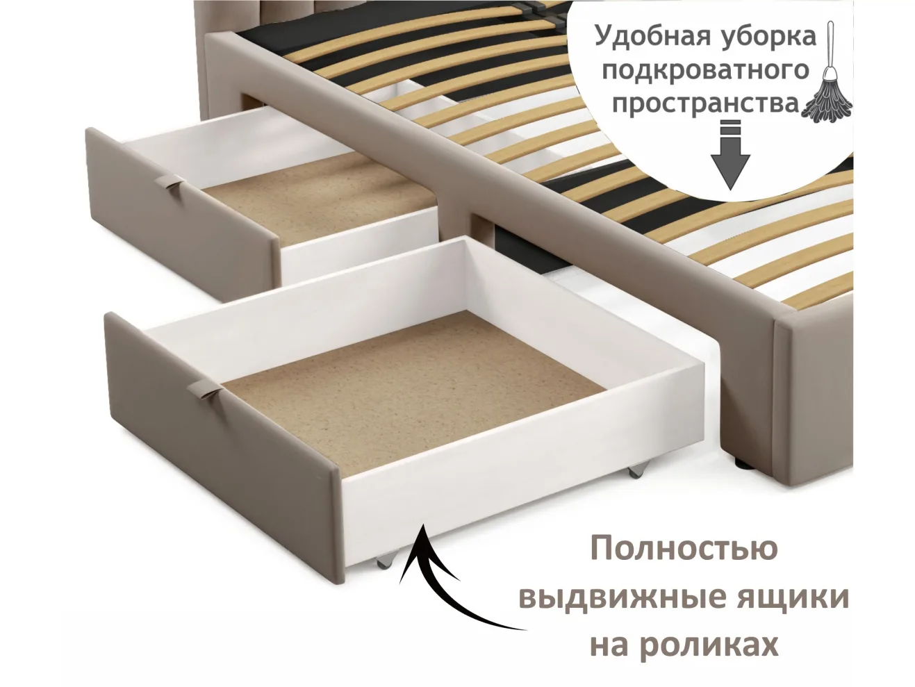 Мягкая кровать-тахта Milena 1200 светло-коричневый мокко с ящиками арт. Тэ-00005776