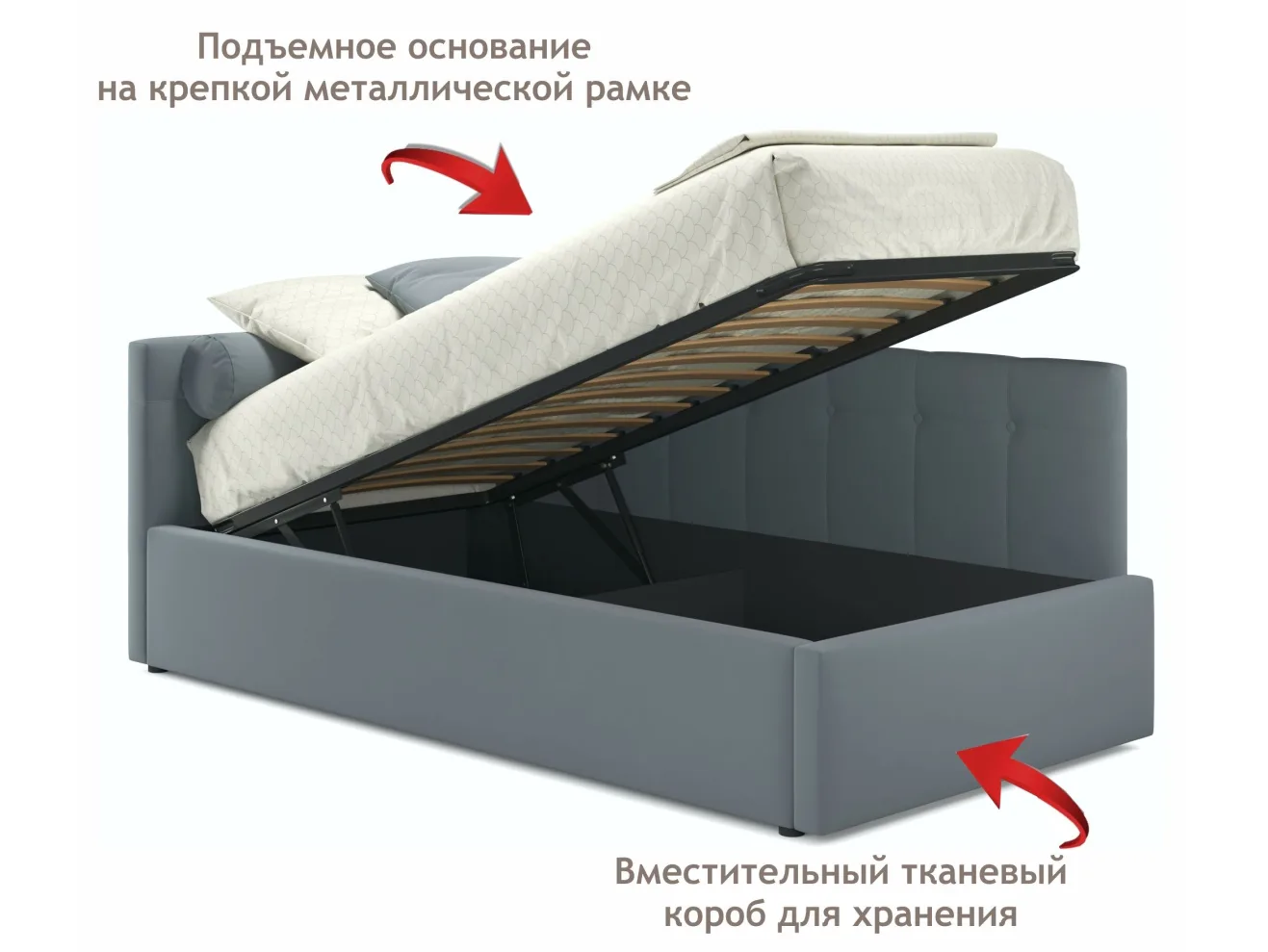 Односпальная кровать-тахта Bonna 900 серая с подъемным механизмом арт. Тэ-00002689