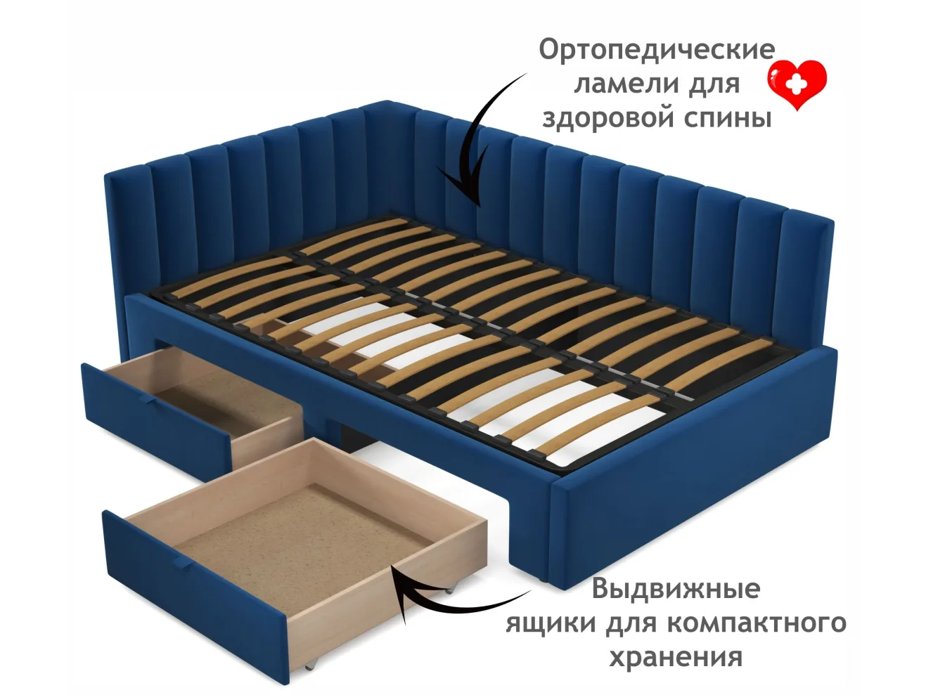 Мягкая кровать-тахта Milena 1200 синяя c ящиками арт. Тэ-00005453