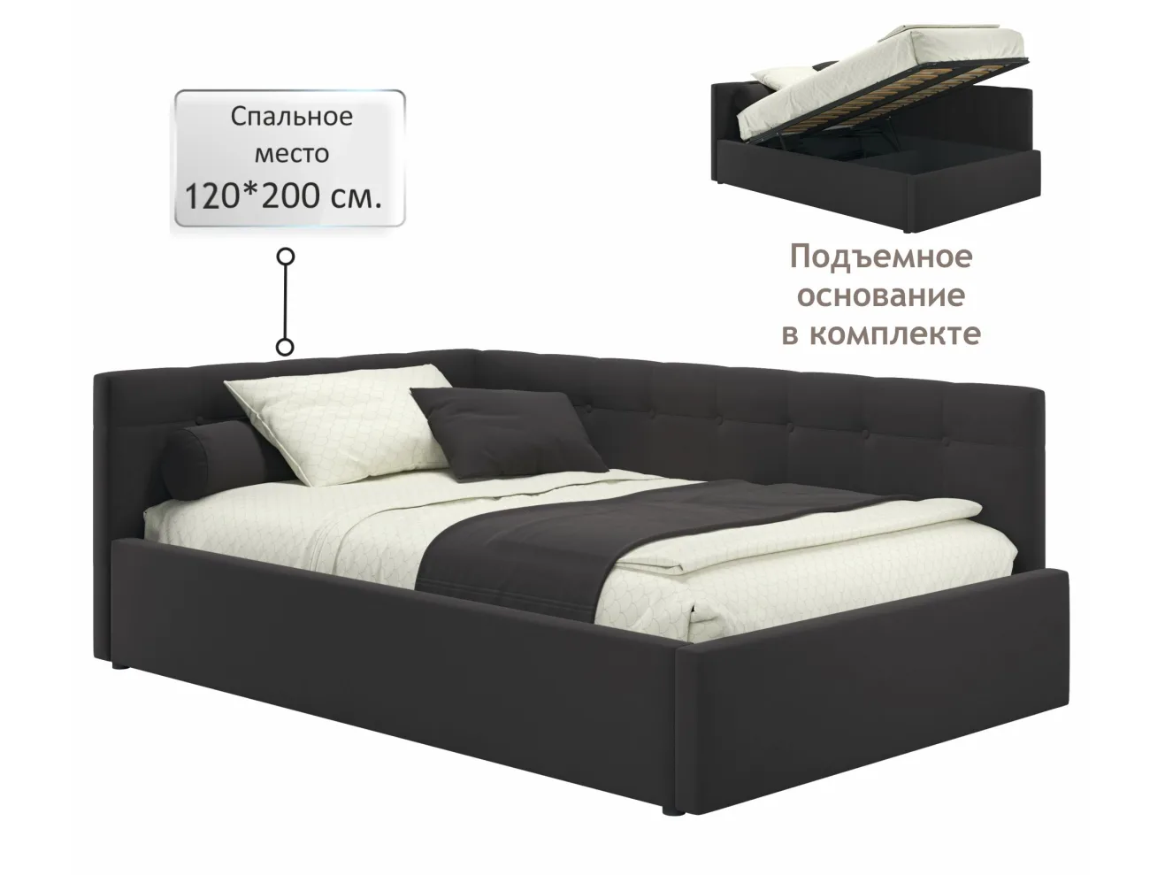 Мягкая кровать-тахта Bonna 1200 шоколад c подъемным механизмом арт. Тэ-00005598