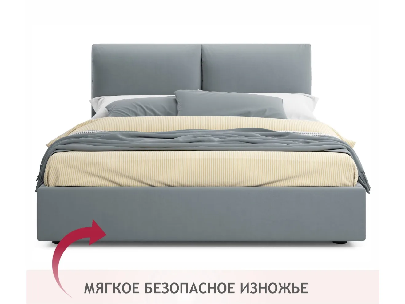 Мягкая кровать Vita 1600 серая с ортопедическим основанием арт. Тэ-00005503