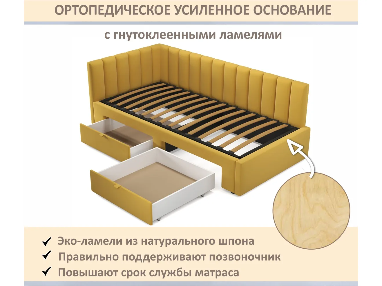 Мягкая кровать-тахта Milena 900 желтая c ящиками арт. Тэ-00005918