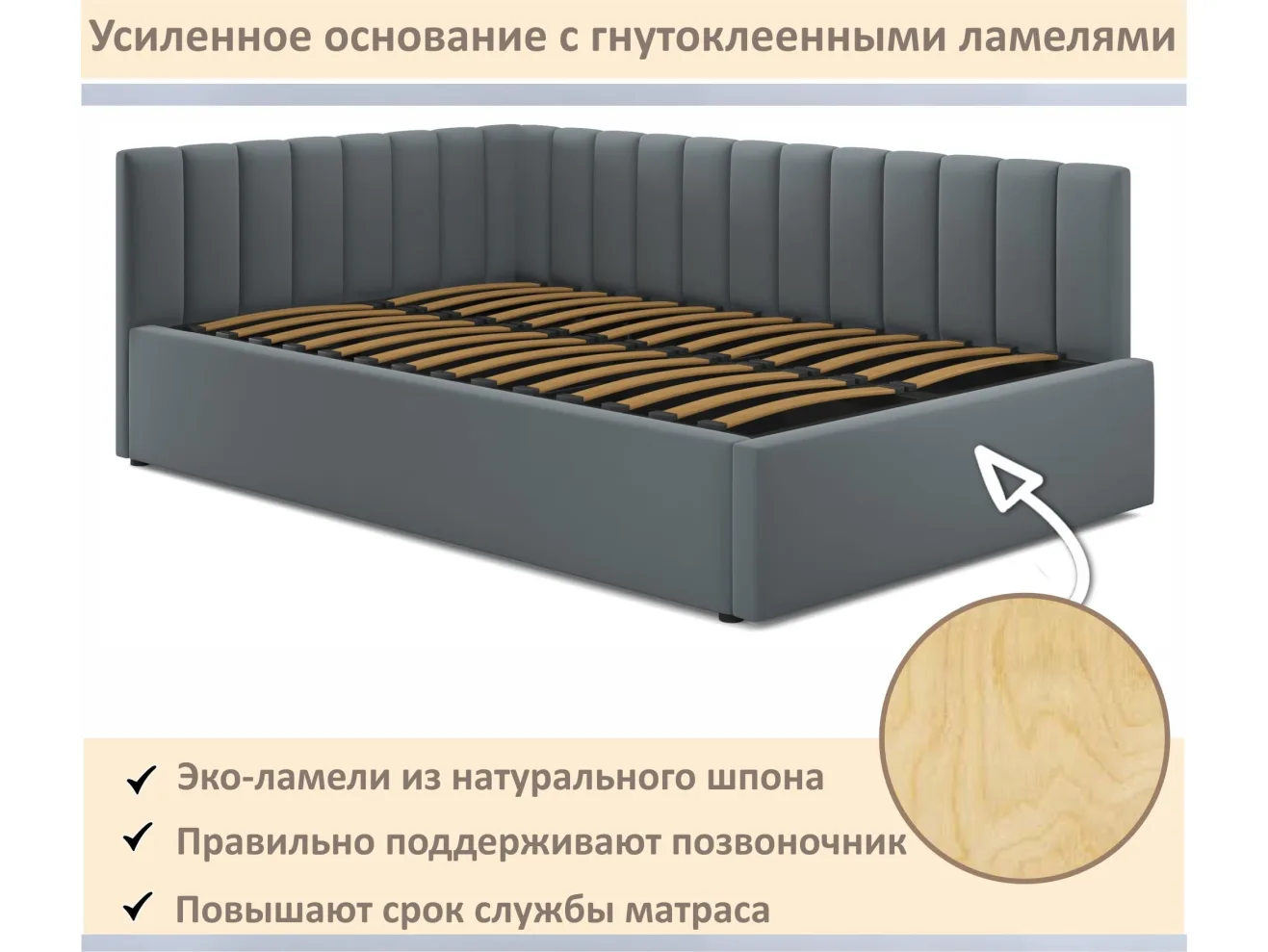 Мягкая кровать Milena 1400 серая с ортопедическим основанием арт. Тэ-00007152