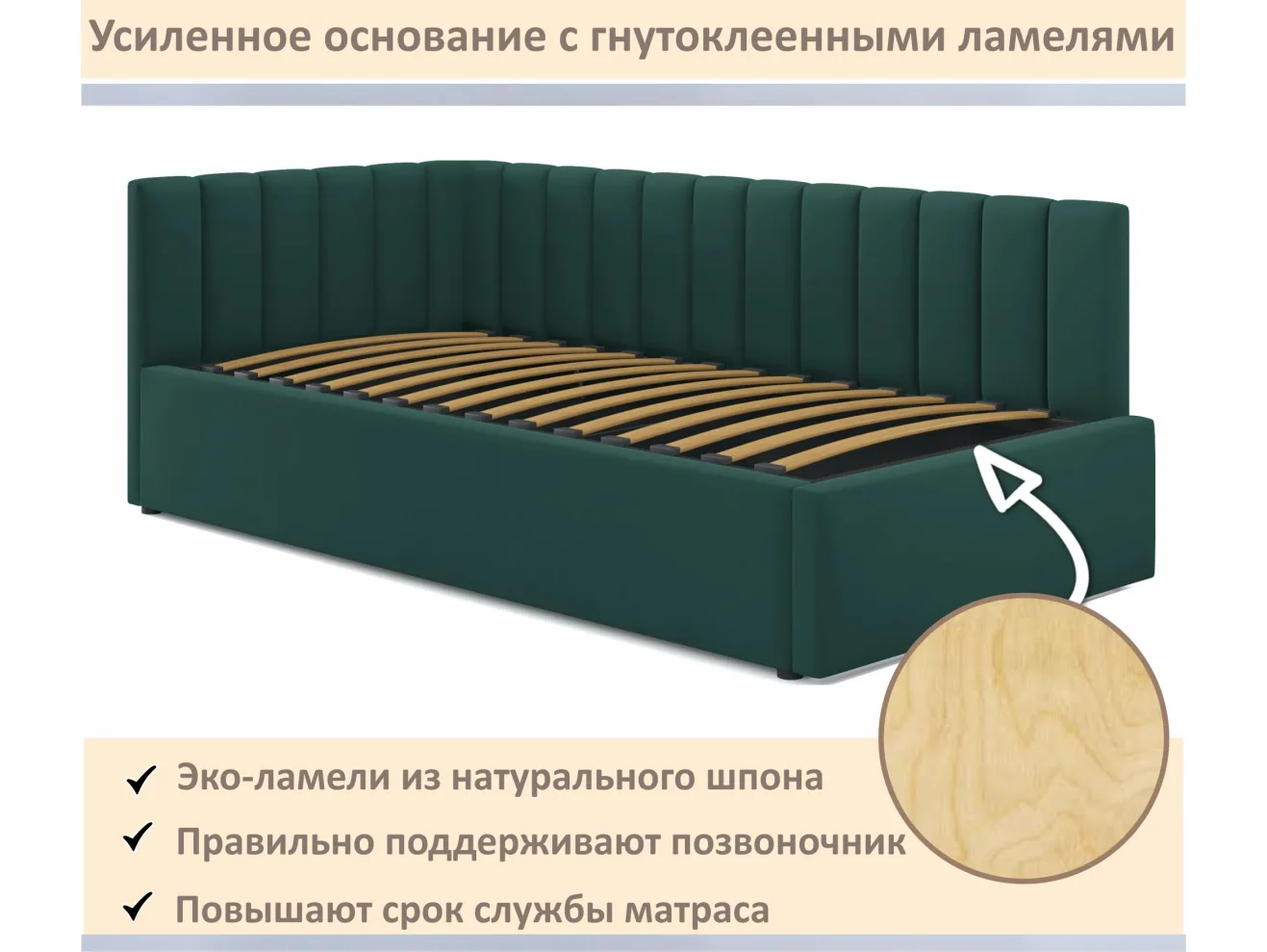 Мягкая кровать Milena 900 изумруд с ортопедическим основанием арт. Тэ-00005554