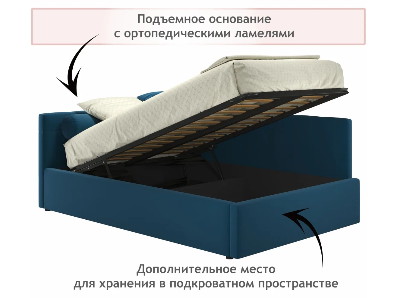 Мягкая кровать-тахта Bonna 1200 синяя c подъемным механизмом арт. Тэ-00005593