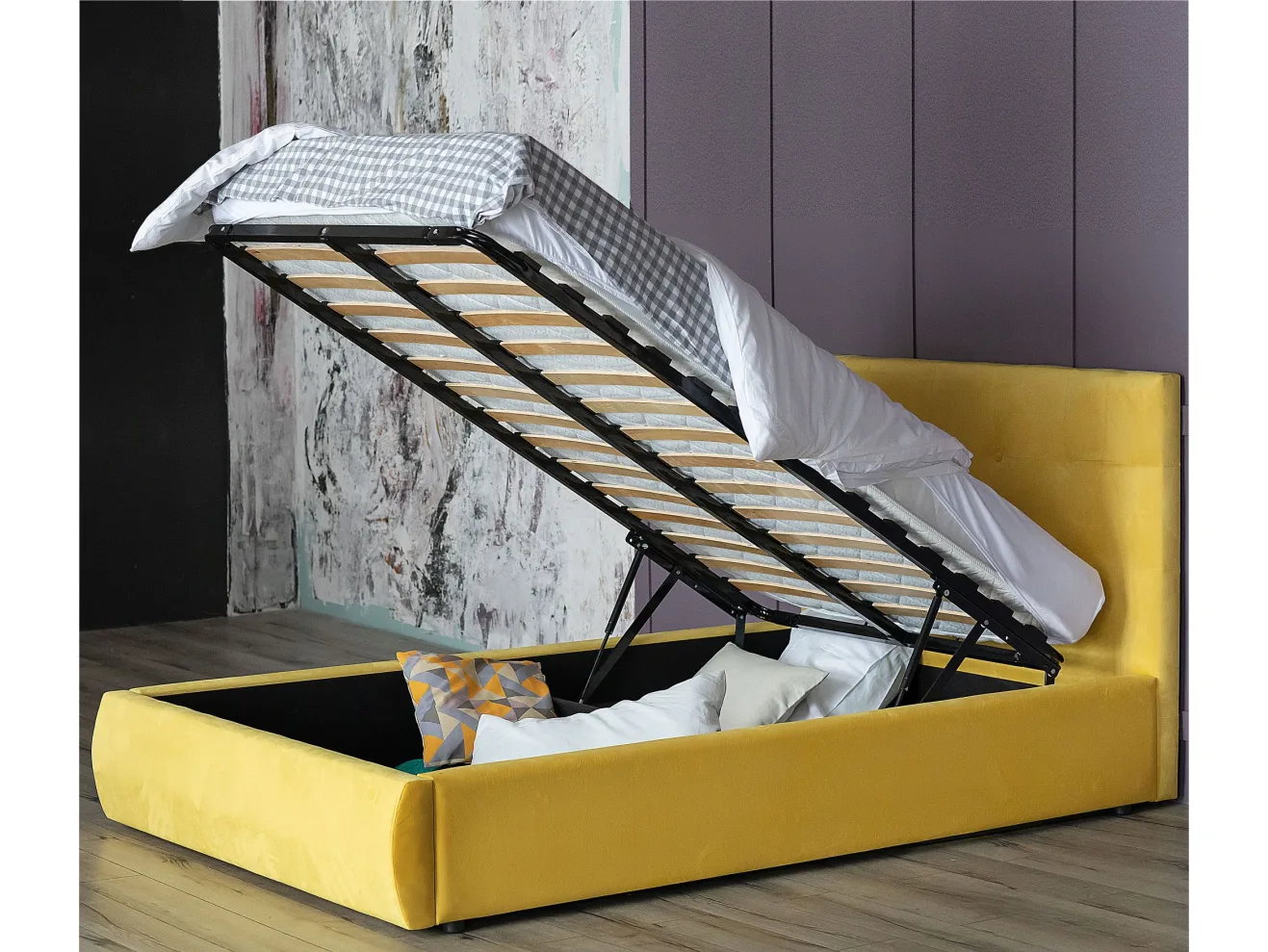 Мягкая кровать Selesta 1200 желтая с подъем.механизмом арт. Тэ-00002670