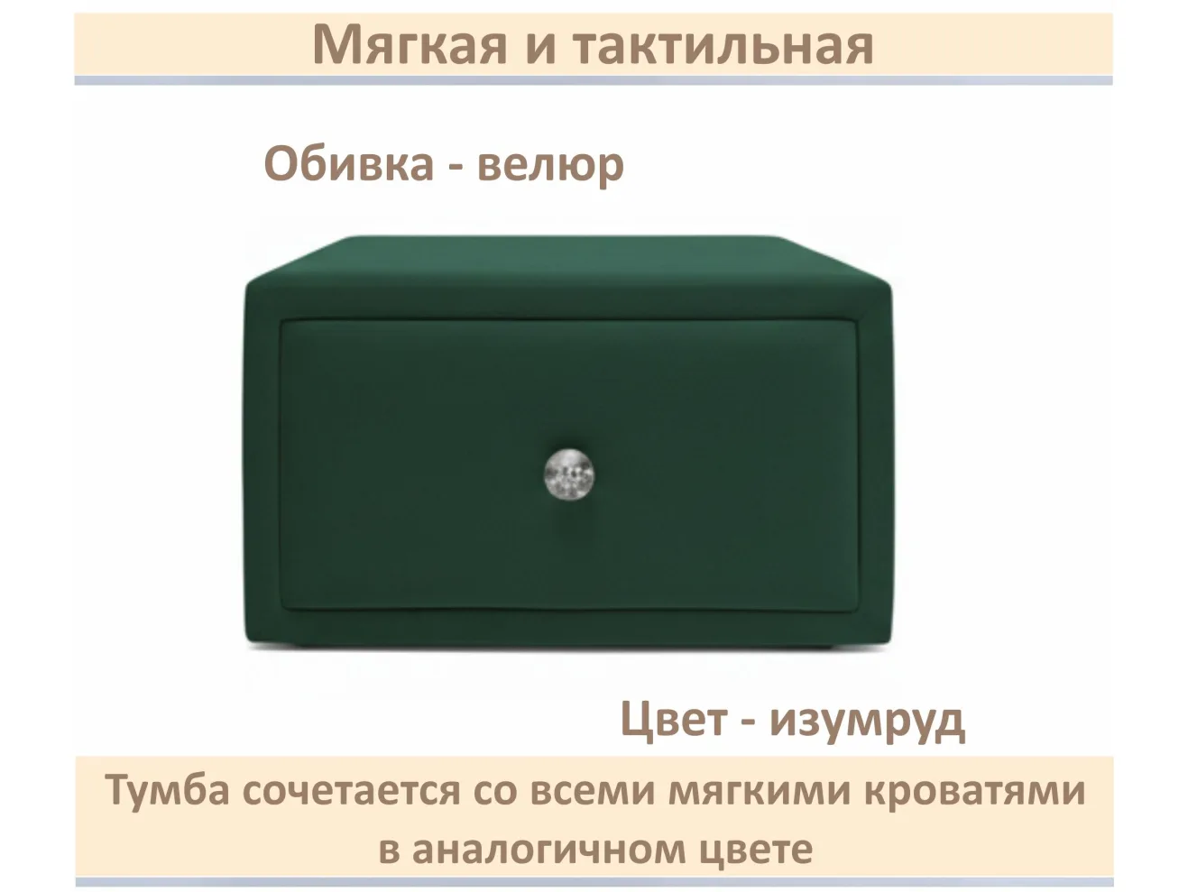 Мягкая прикроватная навесная тумба Mild изумруд арт. Тэ-00005903