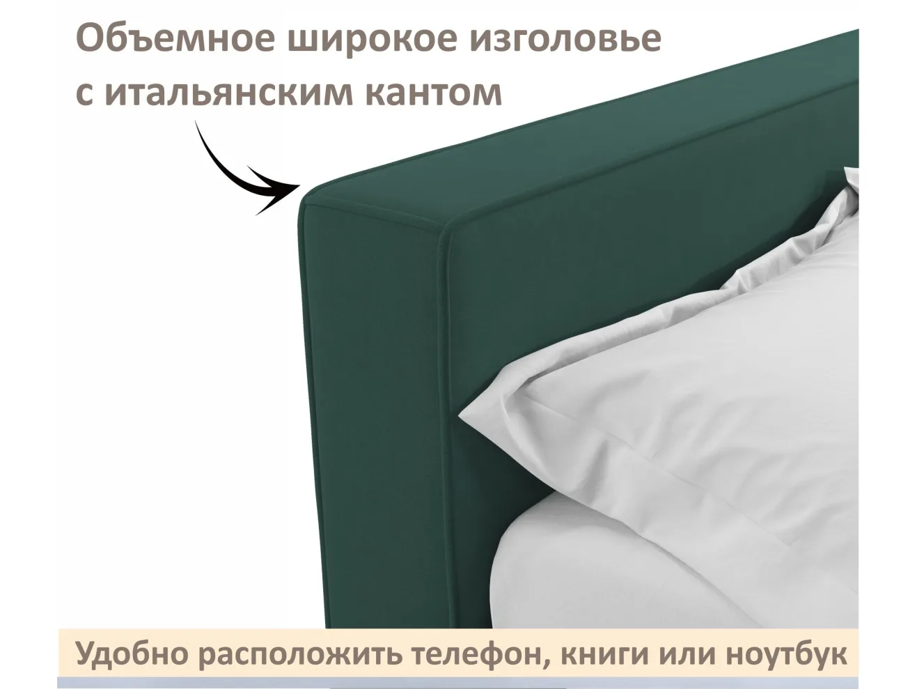 Мягкая кровать Skandi 1600 изумруд с подъемным механизмом арт. Тэ-00005713