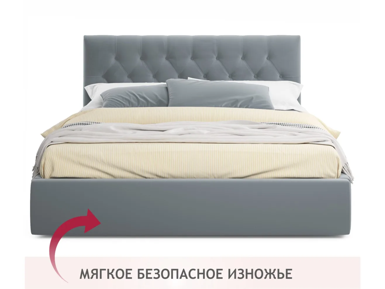 Мягкая кровать Verona 1600 серая с ящиками арт. Тэ-00005464