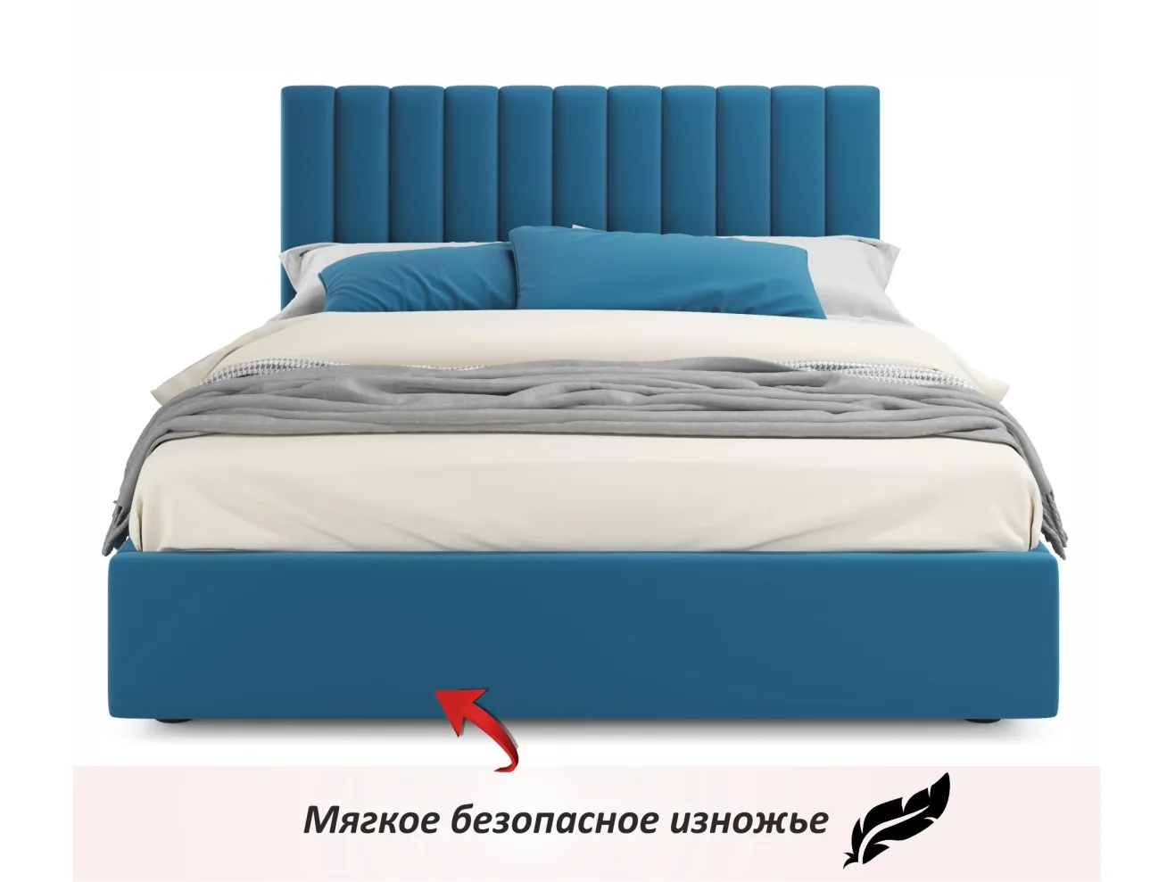 Мягкая кровать Olivia 1600 синяя с ящиками арт. Тэ-00005444