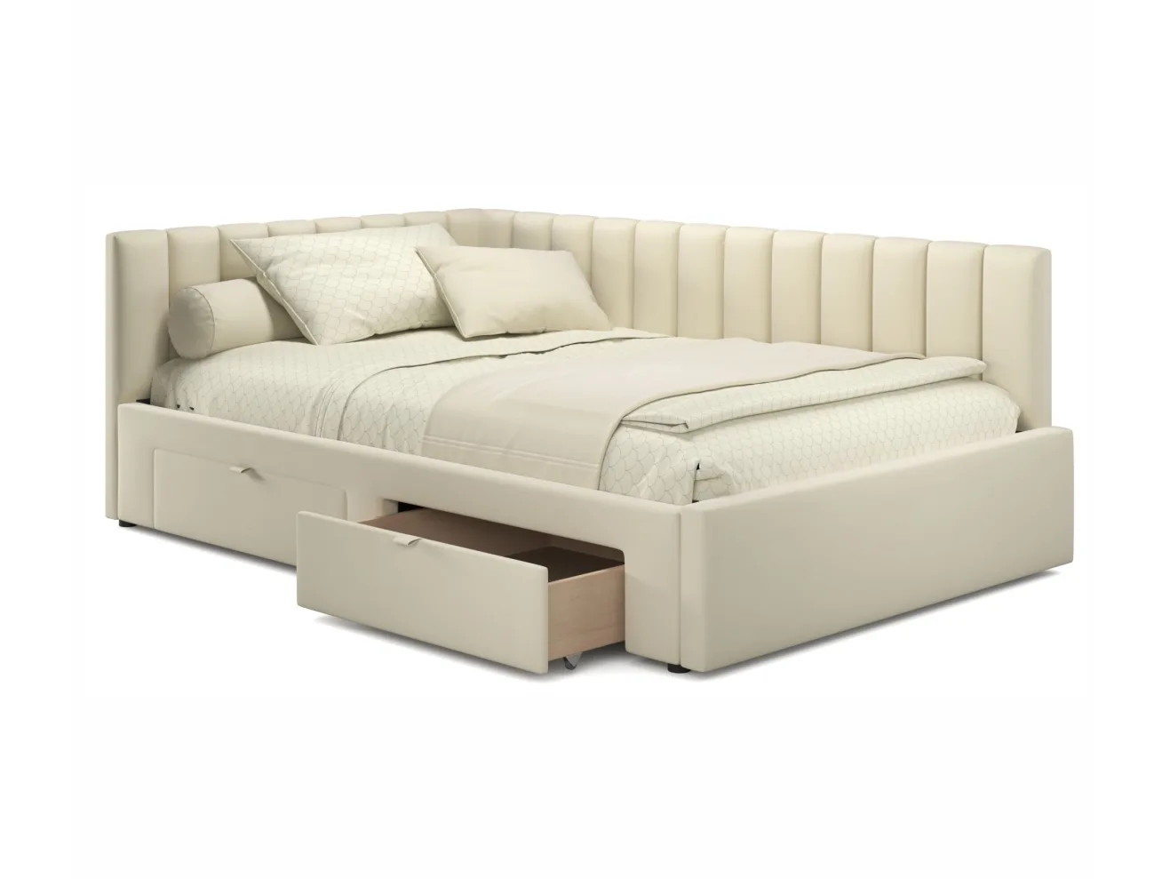 Мягкая кровать-тахта Milena 1200 бежевая с ящиками арт. Тэ-00005456