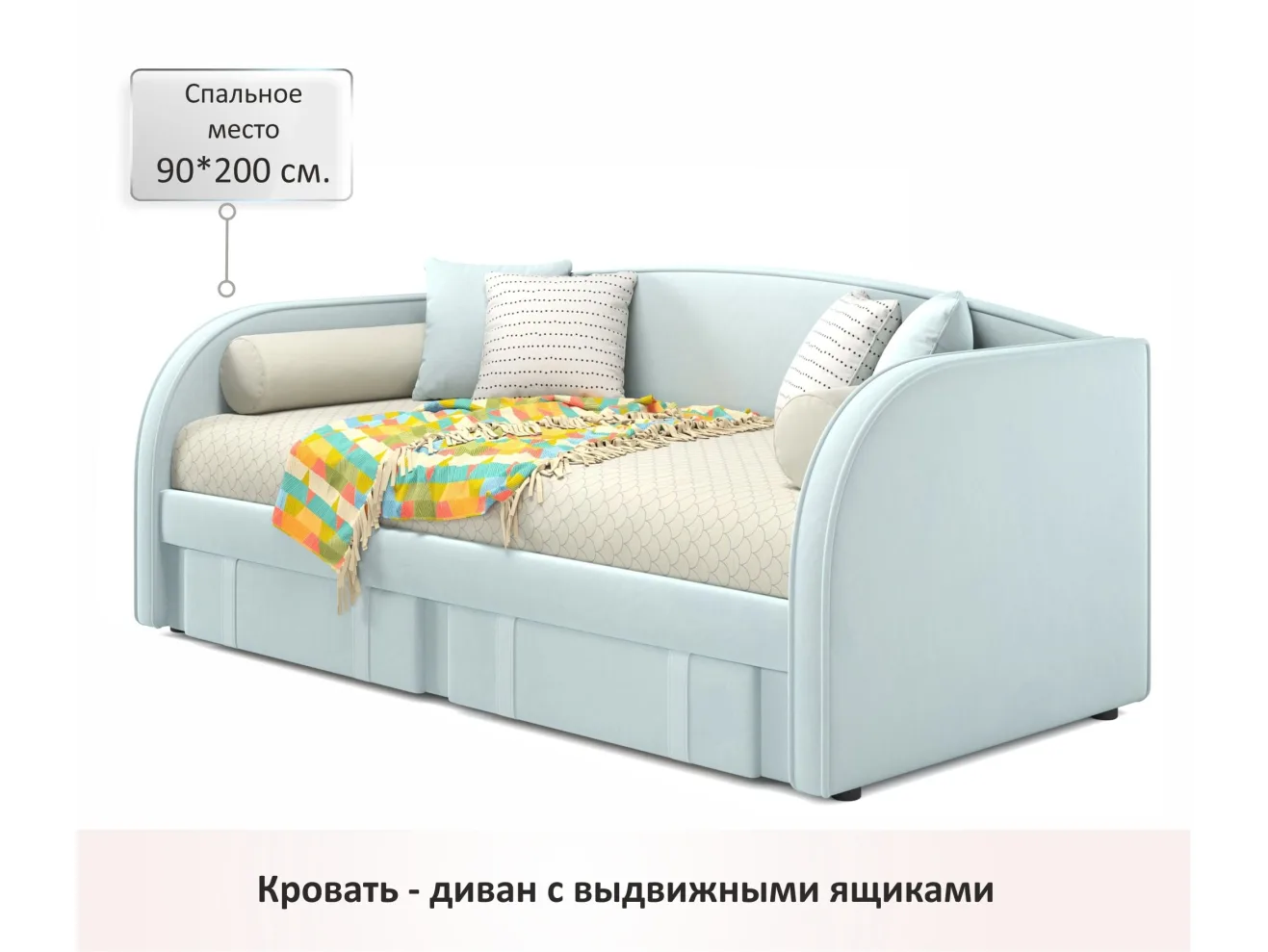 Мягкая кровать Elda 900 мята пастель с ортопедическим основанием арт. Тэ-00003888