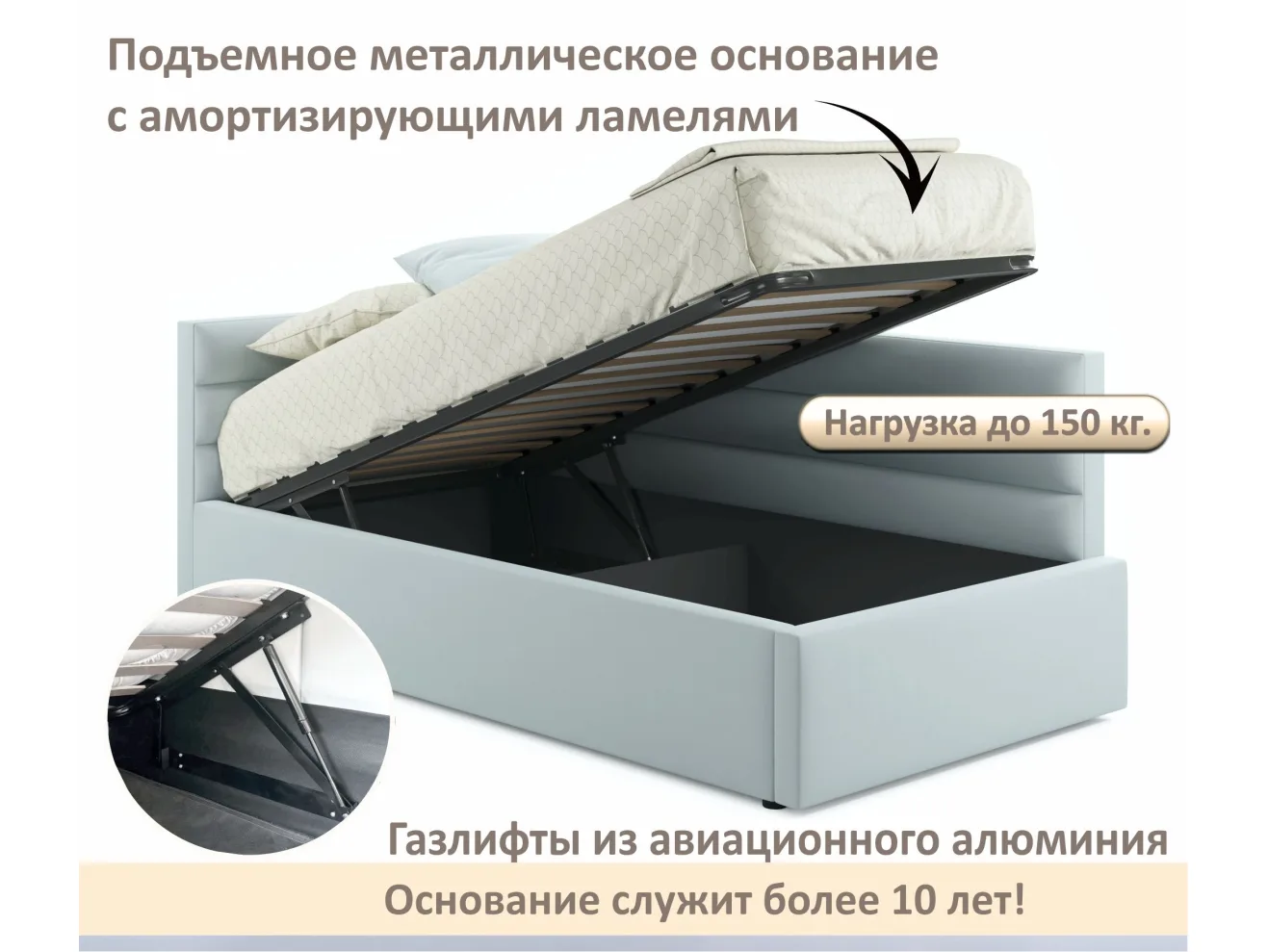 Мягкая кровать-тахта Aura 900 мята пастель с подъемным механизмом арт. Тэ-00005723