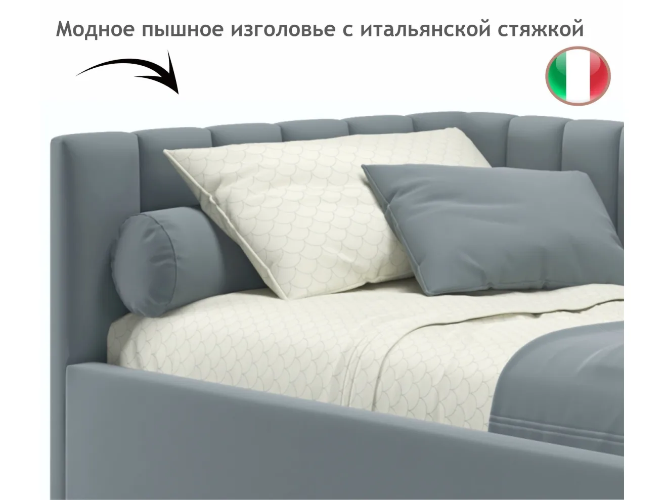 Мягкая кровать Milena 900 серая с подъемным механизмом и матрасом АСТРА арт. Тэ-00004072