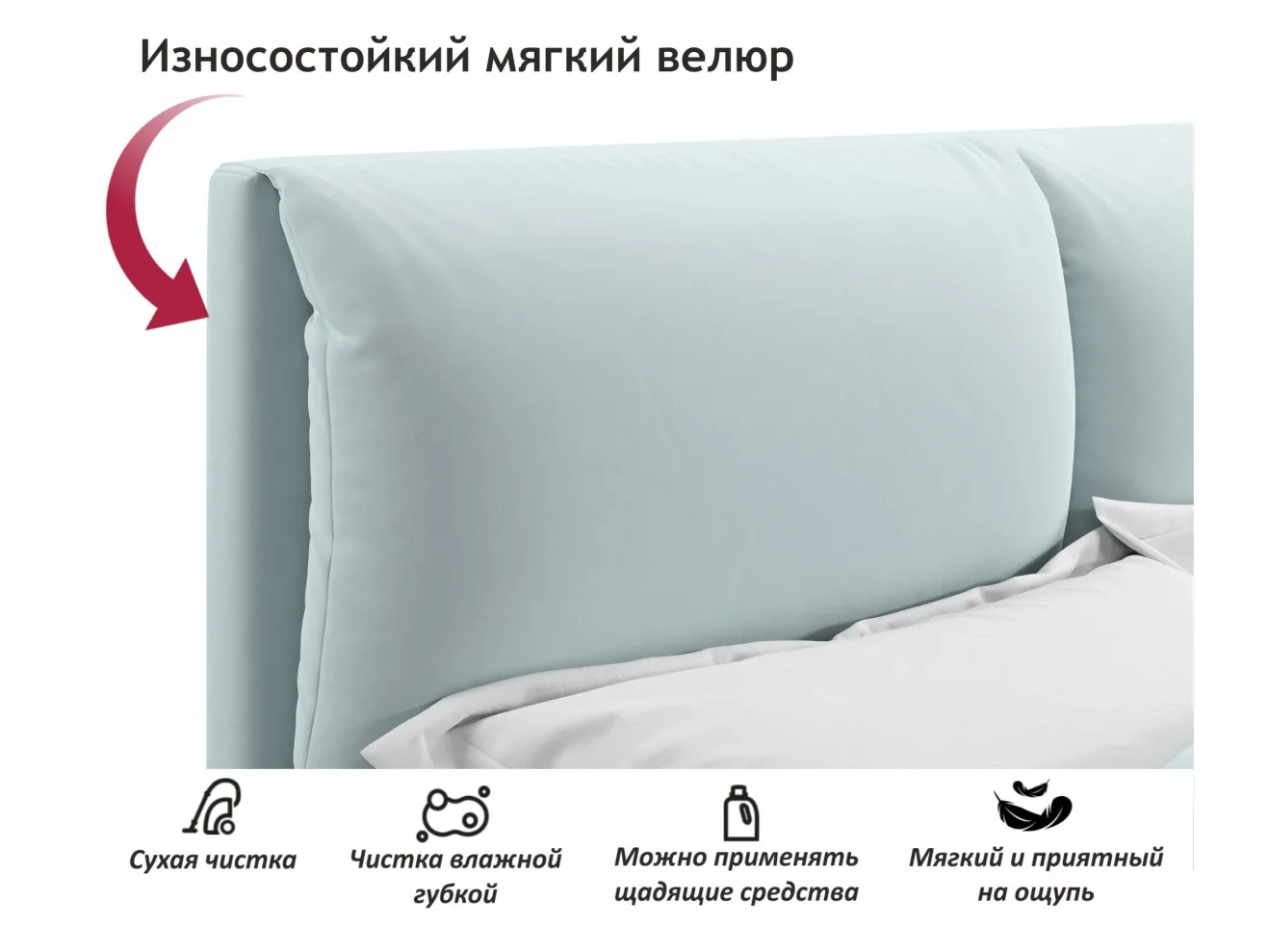 Мягкая кровать Vita 1600 мята пастель с ортопедическим основанием арт. Тэ-00005508